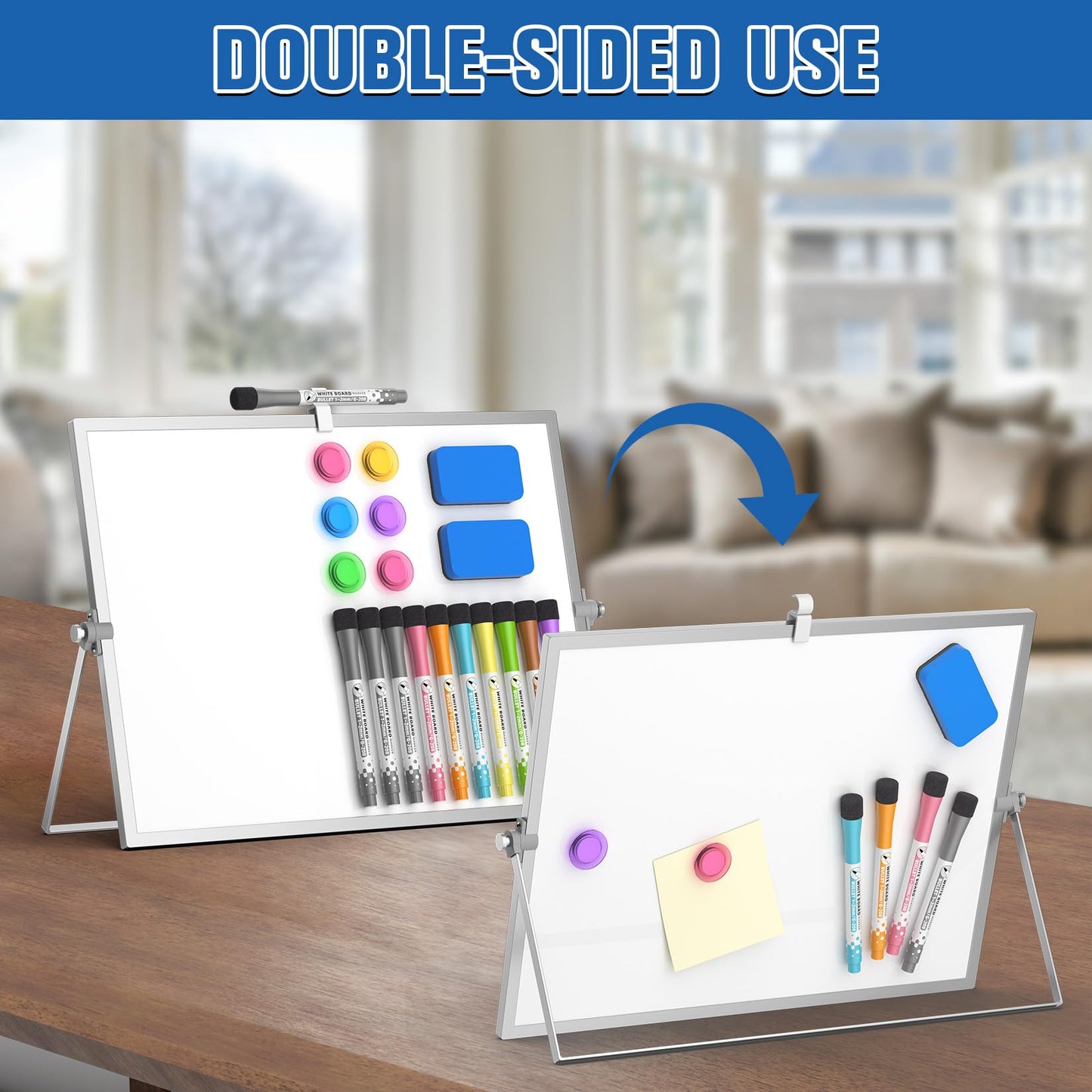 Grtard Dry Erase Magnetic White Board, 16''x12'' Double-Sided Desktop Whiteboard with Stand, Portable Small Whiteboard Set, Dry Erase Board for to-Do Lists, Planning & Office, Home