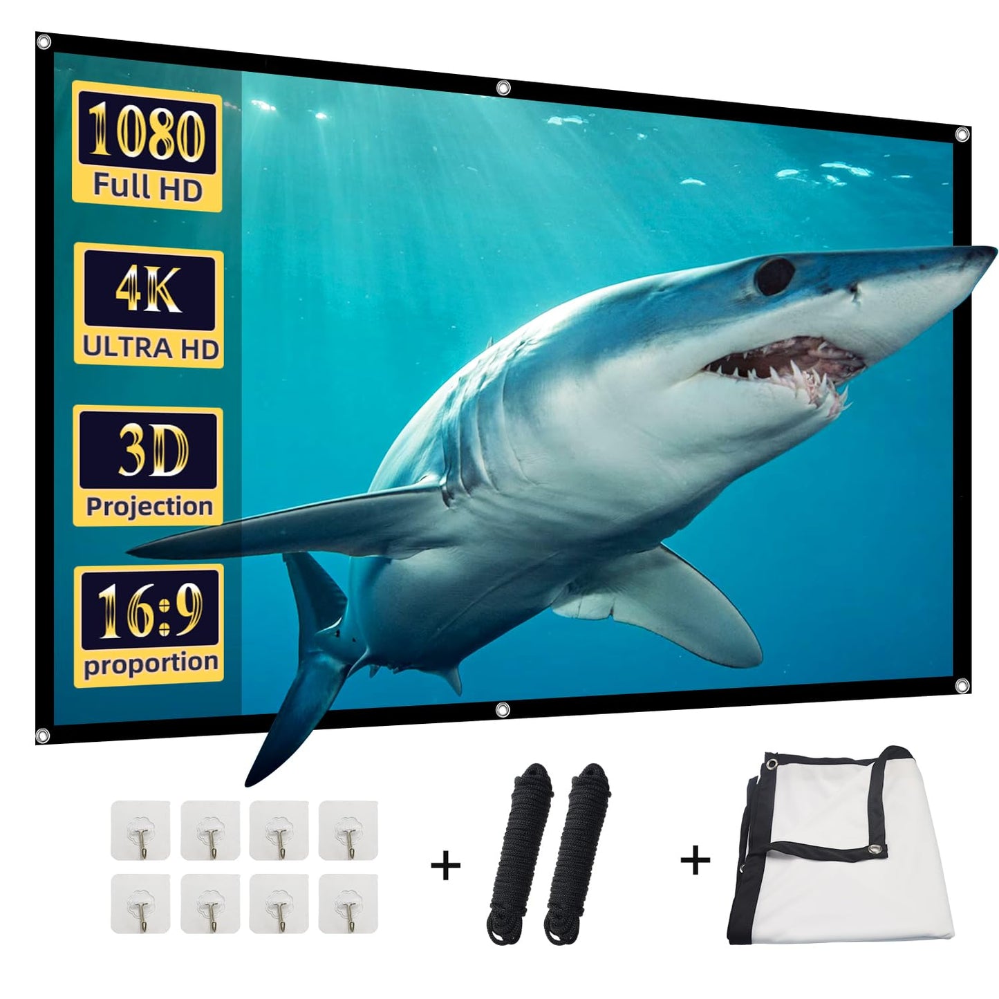 Projector Screen, DUYIKJ 84 inch Foldable Portable Rear Front Projector Screen Indoor Outdoor 4K 16:9 HD Double Sided Projection Movies Screen for Camping Party,Backyard Home Theater
