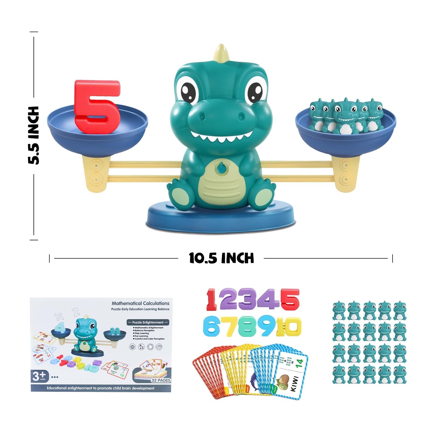 Snugzy Dinosaur Balance Counting Toys, Number Counting Scale Games for Kids Cool Math Learning Games for Boys and Girls Preschool Kindergarten Learning STEM Montessori Educational Toys for 3+