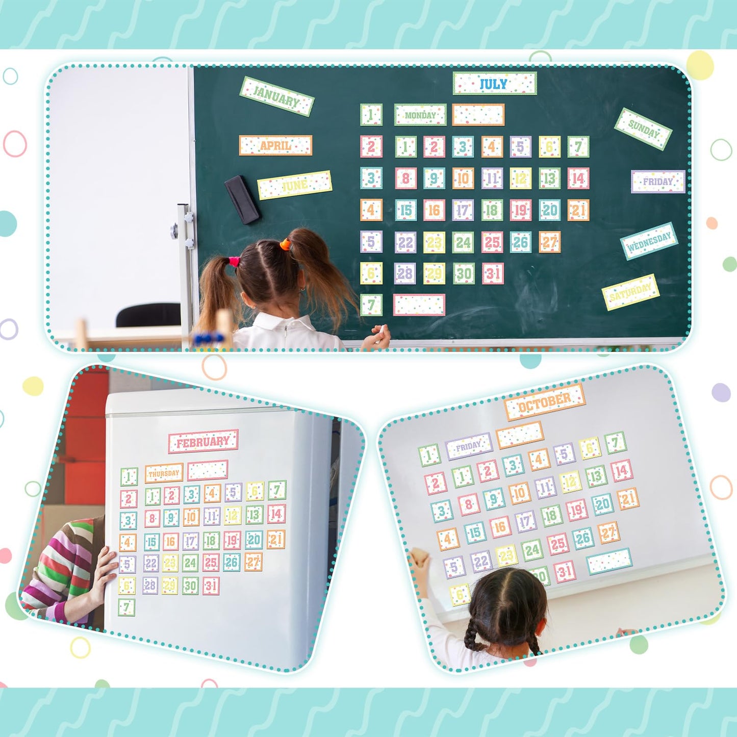 Ireer 54 Pcs Calendar Magnets Numbers Pastel Magnetic Calendar for Classroom Decor, Days of the Week and Months Dates Indicators for Teacher School Home Office Supplies