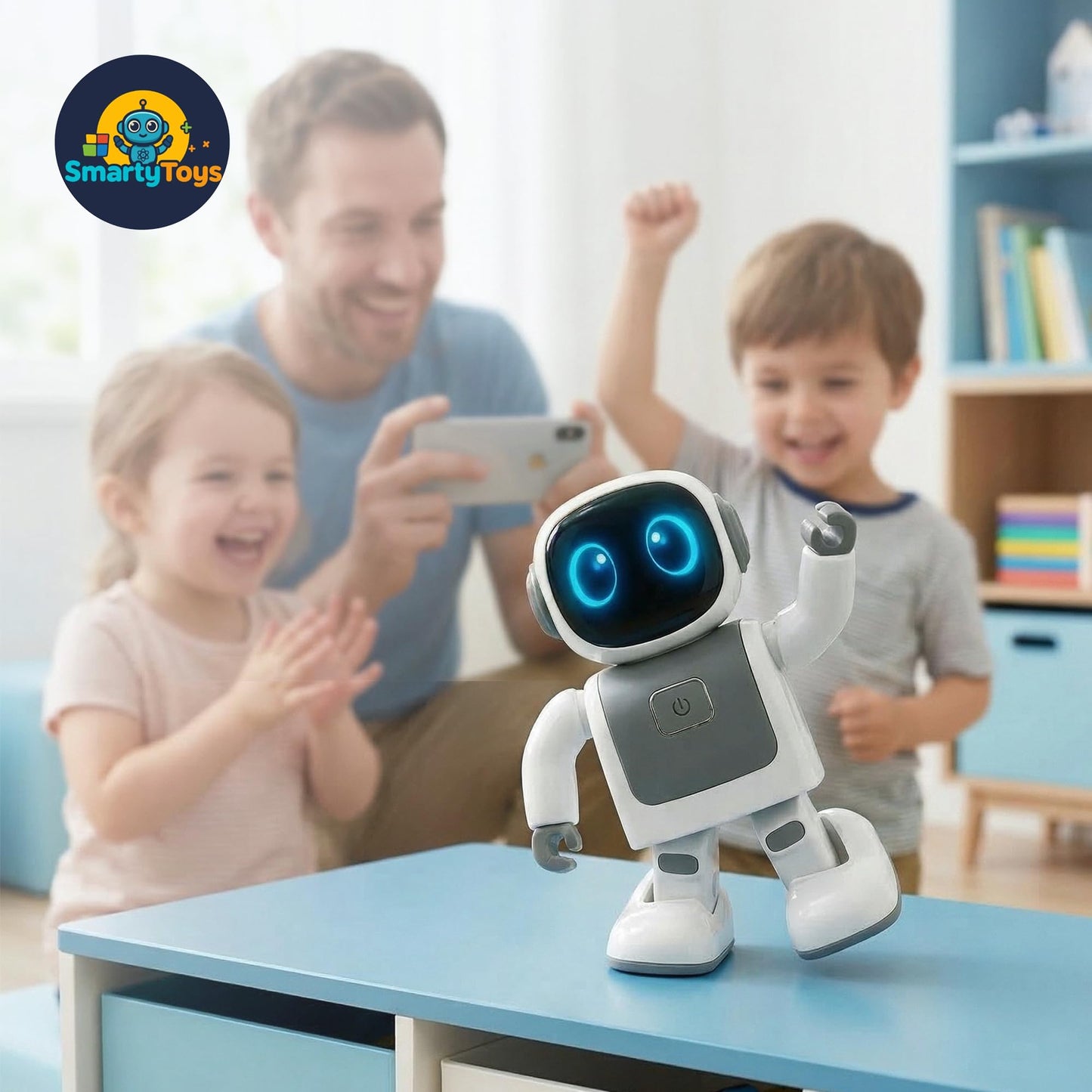 SmartyBot Smart Robot Toy for Kids - Interactive Remote Control Robot with App, Programmable Moves, 7 Customizable LED Eye Colors, Reacts to Music, STEM Learning Toy for Boys & Girls Ages 4 5 6 7 8 9