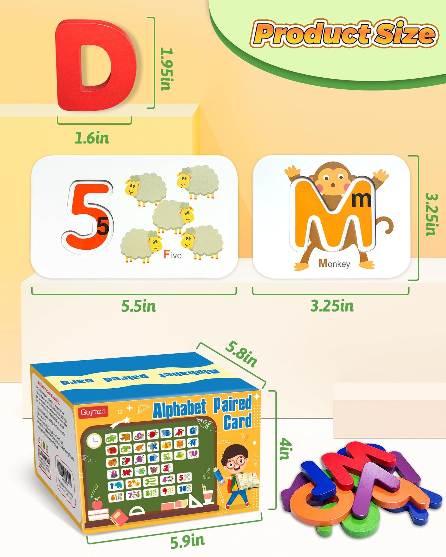 Gojmzo Alphabet Flash Cards, ABC Learning Toys for Kids 3-5, Wooden Letters Number Blocks Sight Words Matching Game, Montessori Educational Toys for 3+ Year Old, Toddler Preschool Learning Activities