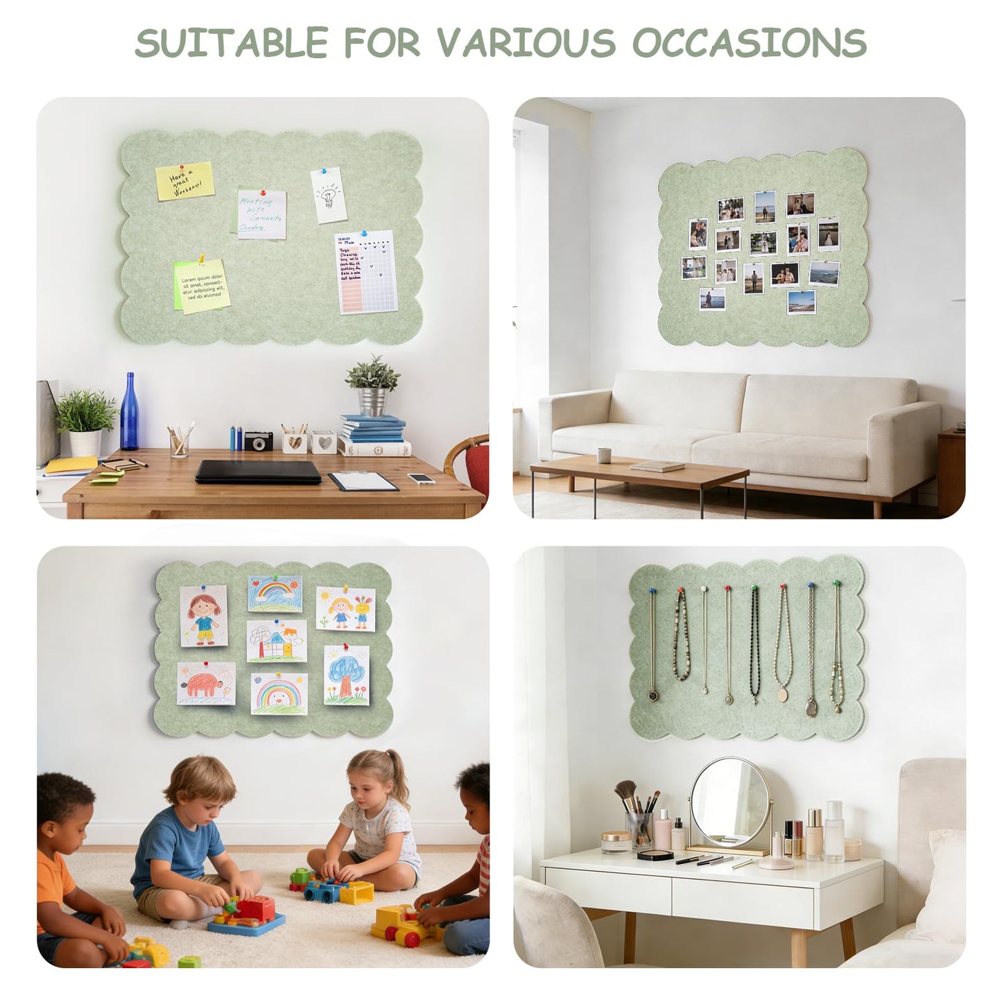 Felt Bulletin Board 24" x 18" Cork Board Alternative,Decorative Felt Pin Board Foldable Cork Boards for Walls Self-Adhesive Cork Board for Home Office Classroom Pin Board (Sage Green)