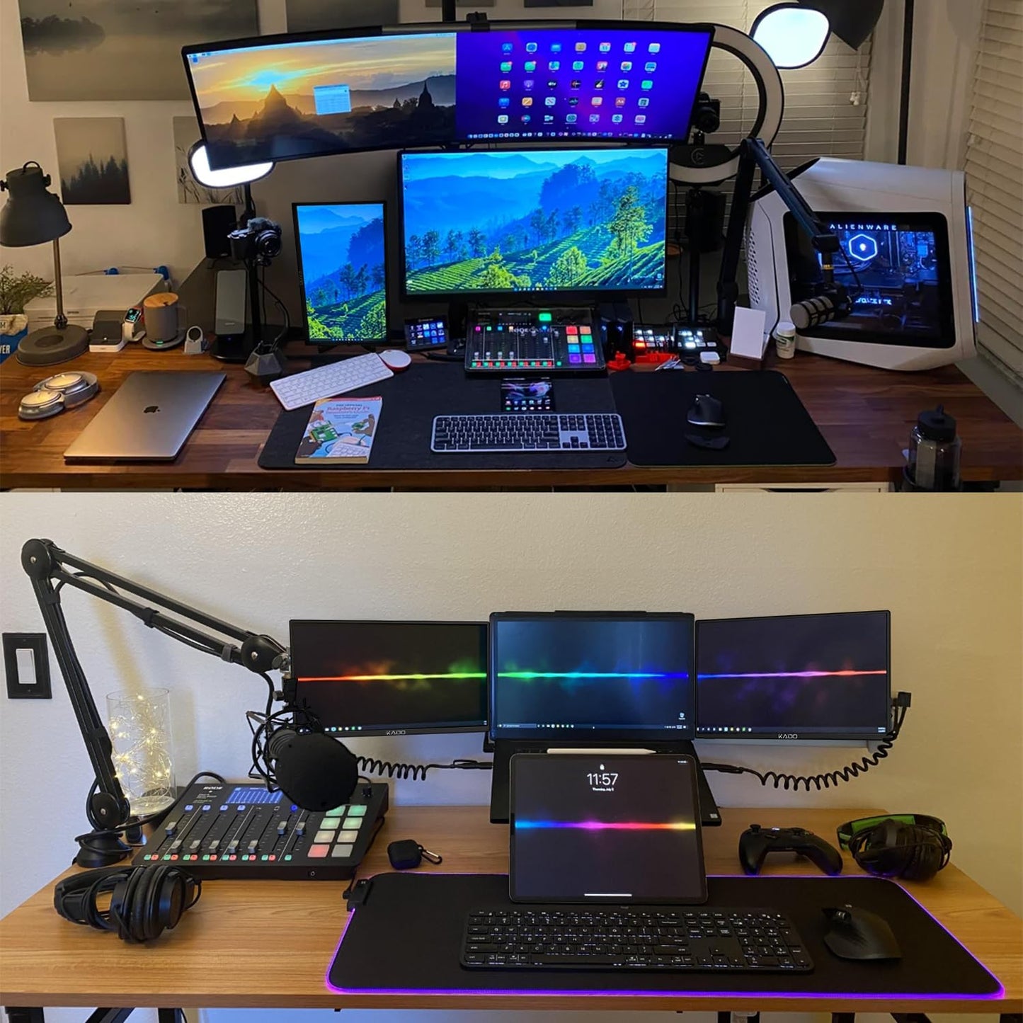 Kado Dual Portable Monitor Setup - 2-Pack 15.6" 1080p IPS Triple Monitor Extender for Laptop, 1920x1080 HDMI USB-C 180° Kickstand Built-in Speakers, Stacked Desktop Setup Office Gaming Daytrading