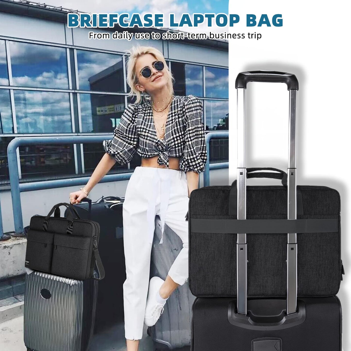 KINGSLONG 17.3 inch Laptop Briefcase Bag for Men Women, Laptop Messenger Bag with Shoulder Strap, Water Resistant Business Crossbody Bag Computer Bag for Asus Acer Dell Thinkpad, Black