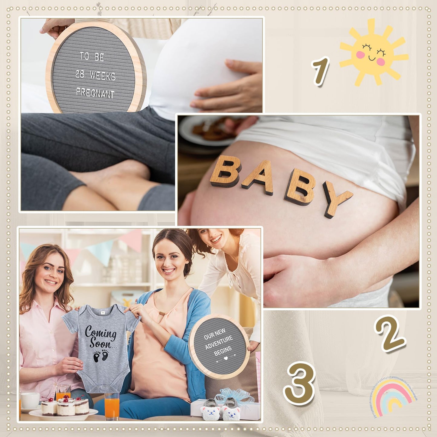 Canlierr 8 Pcs Pregnancy Announcement Set Pregnancy Reveal Ideas Include Felt Letter Round Board Kit Baby Bodysuit Booties Wood Blocks Wooden Signs for Coming Soon Baby Announcement(Gray)