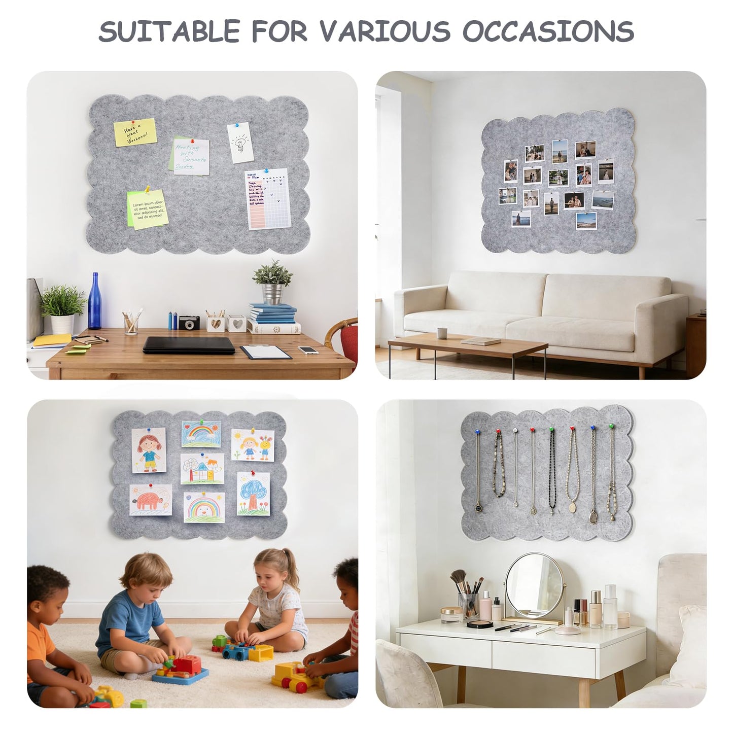 Felt Bulletin Board 24" x 18" Cork Board Alternative,Decorative Felt Pin Board Foldable Cork Boards for Walls Self-Adhesive Cork Board for Home Office Classroom Pin Board (Light Gray)