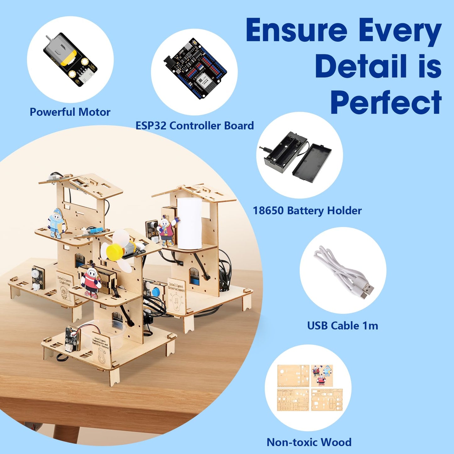 ESP32 STEM Science Kits for Kids Ages 8-10-12, 3 in 1 Smart Home Education Kit, Wooden 3D Puzzles Toys Children's DIY Building Crafts Model Set, Christmas Birthday Gift for Girls Boys
