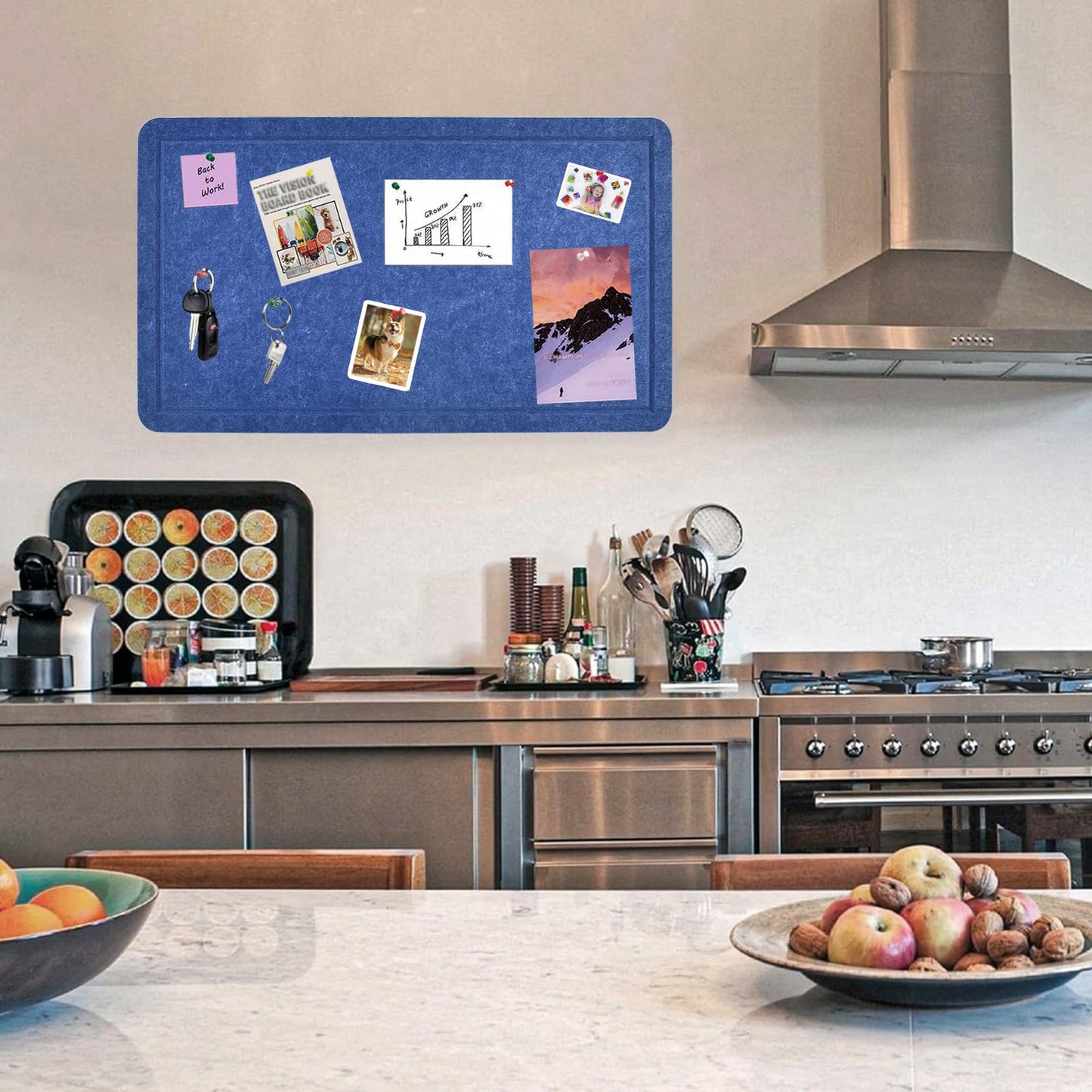 Vuzvuv Dark Blue 28"x16" Large Cork Board with 50 Push Pins & Sticky Notes, Self-Adhesive Bulletin Board for Wall, Felt Pin Vision Board for Paste Notes,Schedules Offices Home