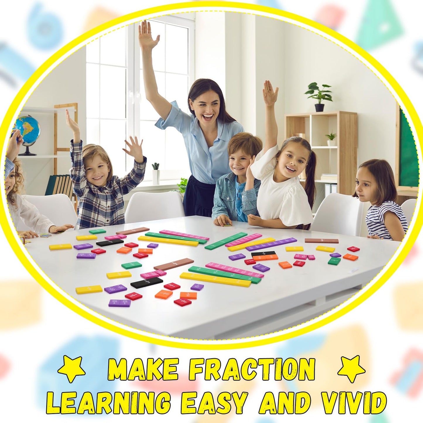 Sayglossy 30 Sets Fraction Tiles Set for Math Classroom Fractions Manipulatives Math Learning Manipulatives for Home School Supplies