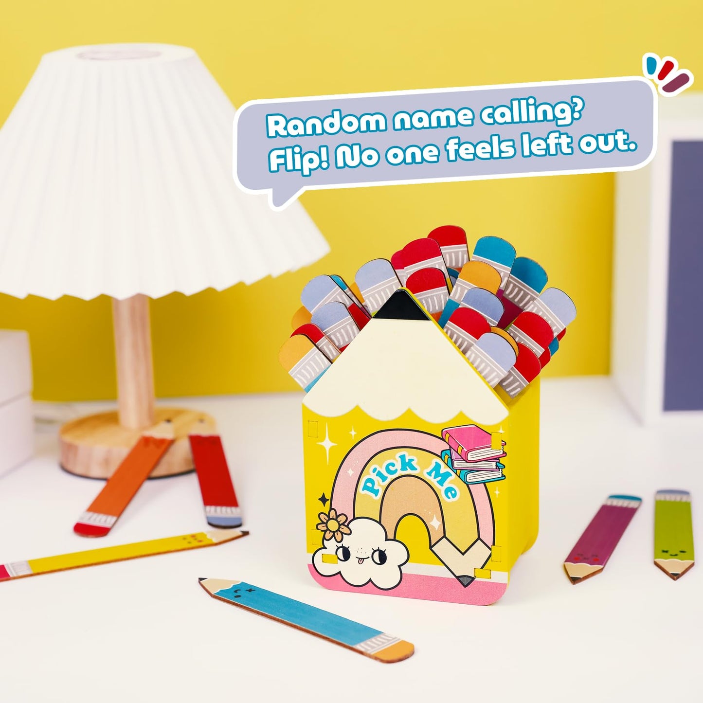 Flip Name Sticks with Wooden Pencil Box, 36Pcs Talking Sticks for Classroom Management Tools, Teacher Essentials Student Educational and Learning Activities Equity Sticks for Classroom Must Haves