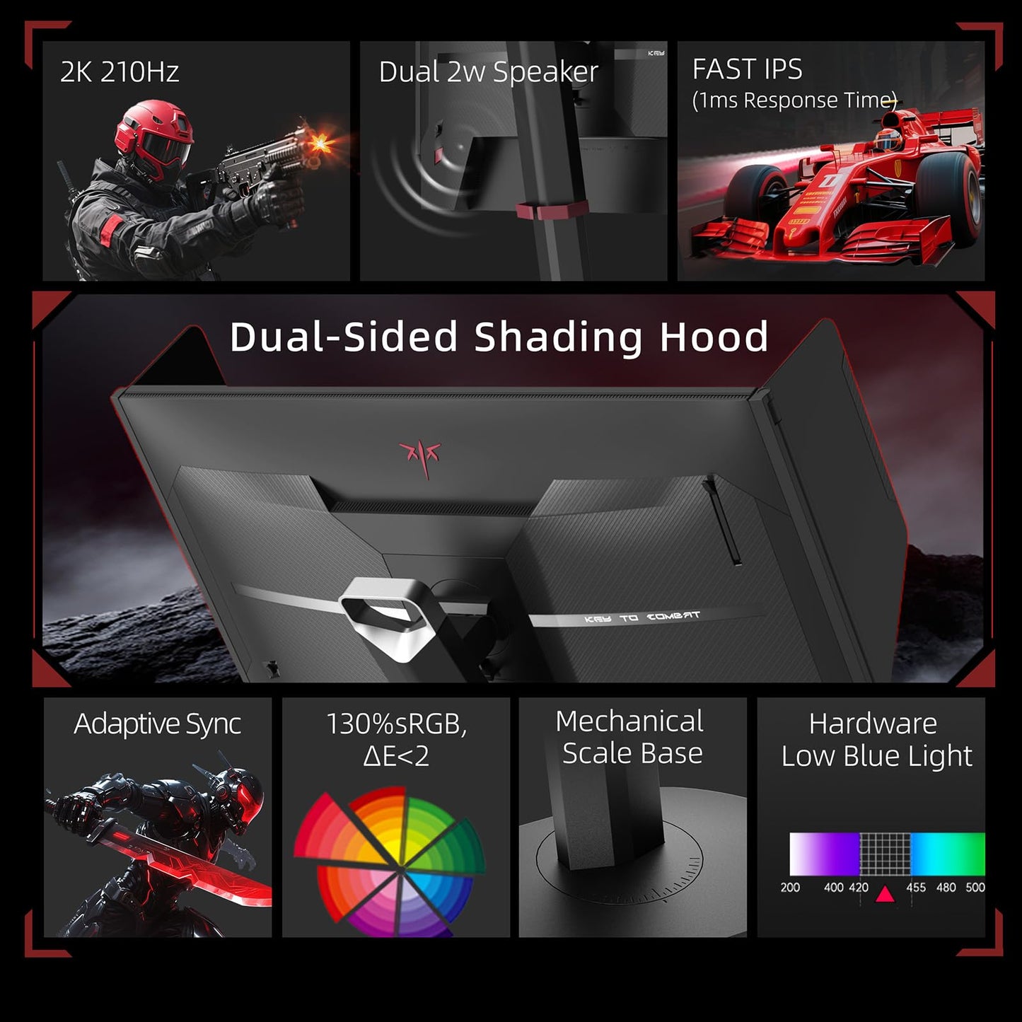 KTC 27 Inch Gaming Monitor 27M1, 1440p 200Hz Computer Monitor with Built-in Sperkers, Up to 210Hz, 2K QHD Fast IPS, Adaptive Sync, 130% sRGB, ΔE<2, Height Adjustable Monitors with Shielding Hood