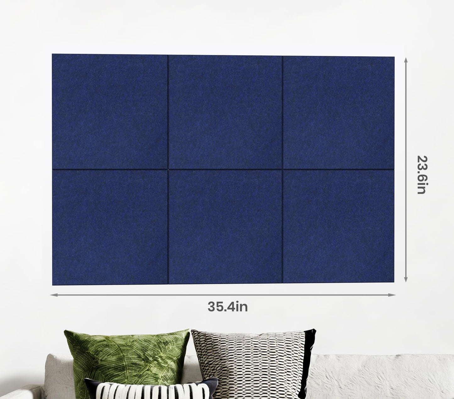 Large Cork Board Alternative 36" X 24" Bulletin Board - 6 Pack Removable Felt Wall Tiles with 20 pushpins, Large Cork Boards for Walls Cork Board for Office Pin Board Tack Board - Denim Blue
