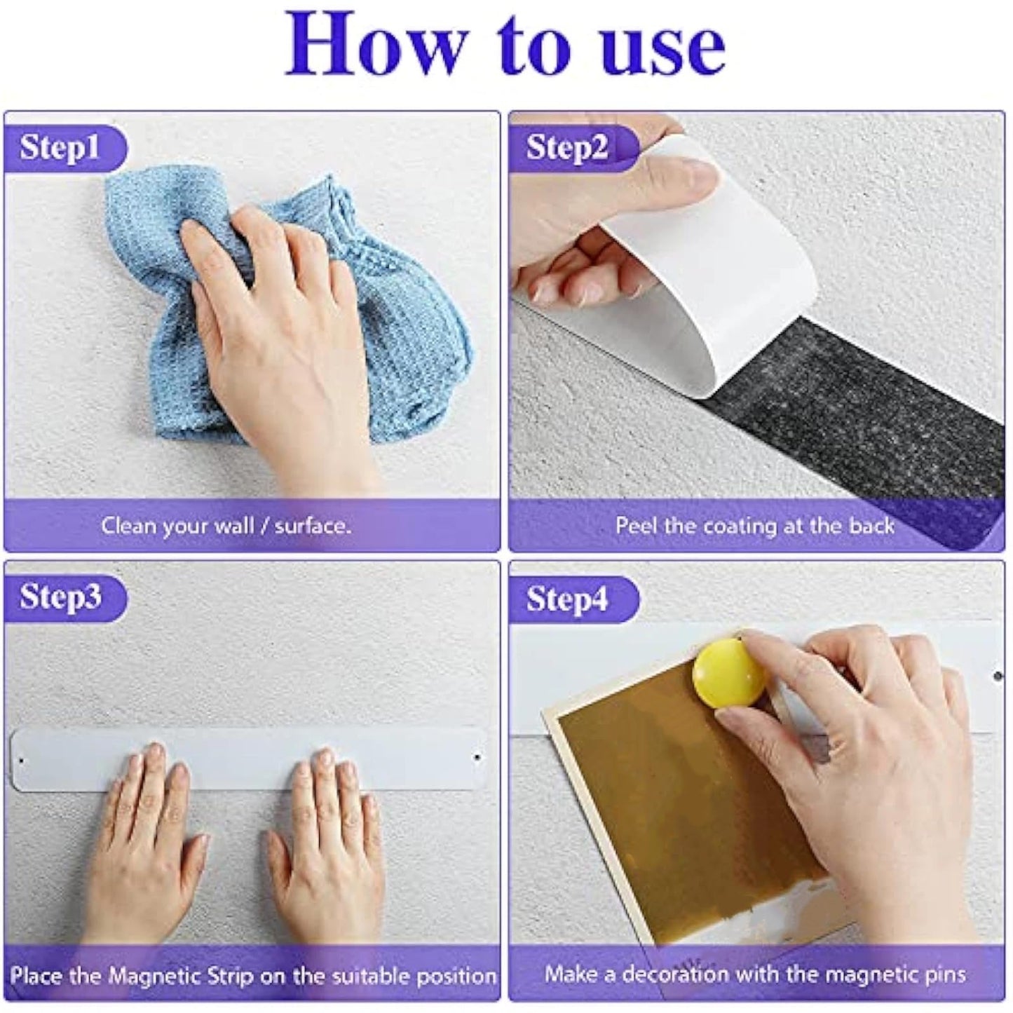 Outus 6 Pcs 15" x 2" Magnetic Wall Strips, Magnetic Bulletin Board Strip Set with 48 Pcs Colorful Magnets, Metal Display Board for Office Home Notes Photos(White)