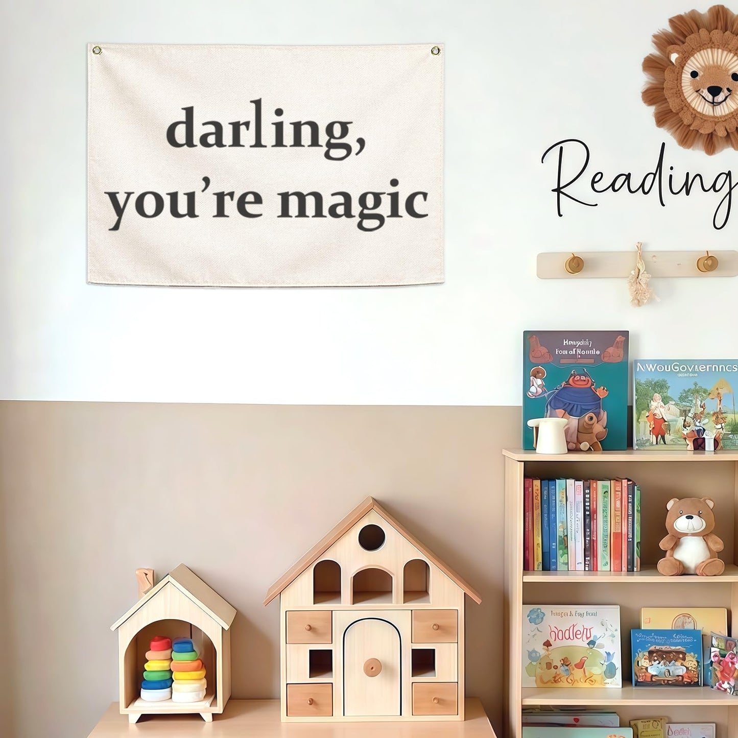 Nursery Canvas Banner Wall Decor Hanging Rectangular Flag Sign Art for Baby Kids Boy Girl,Babyroom Bedroom Playroom Decor,Christmas Gift for Nursery Wall Decor-Darling You’re Magic-28.5"L x 20"W