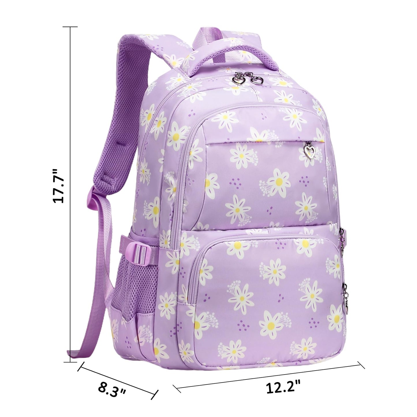 Sugaroom Daisy Prints School Backpack for Girls Backpack with Lunch Box Lightweight Water Resistant Kids Backpack Elementary Primary Middle School Bags Bookbags Set