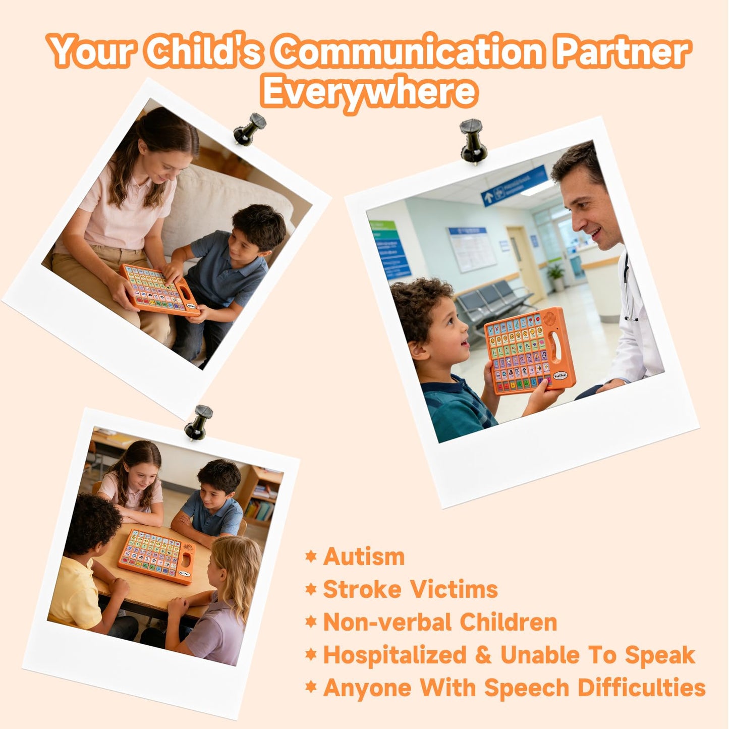 AAC Device for Autism with Grip Handle - 40 Pre-Installed Buttons & 8 Programmable Keys, Non-Verbal Communication Tool for Speech Therapy, Stroke Rehab & Aphasia, Adjustable Volume Talking Aid
