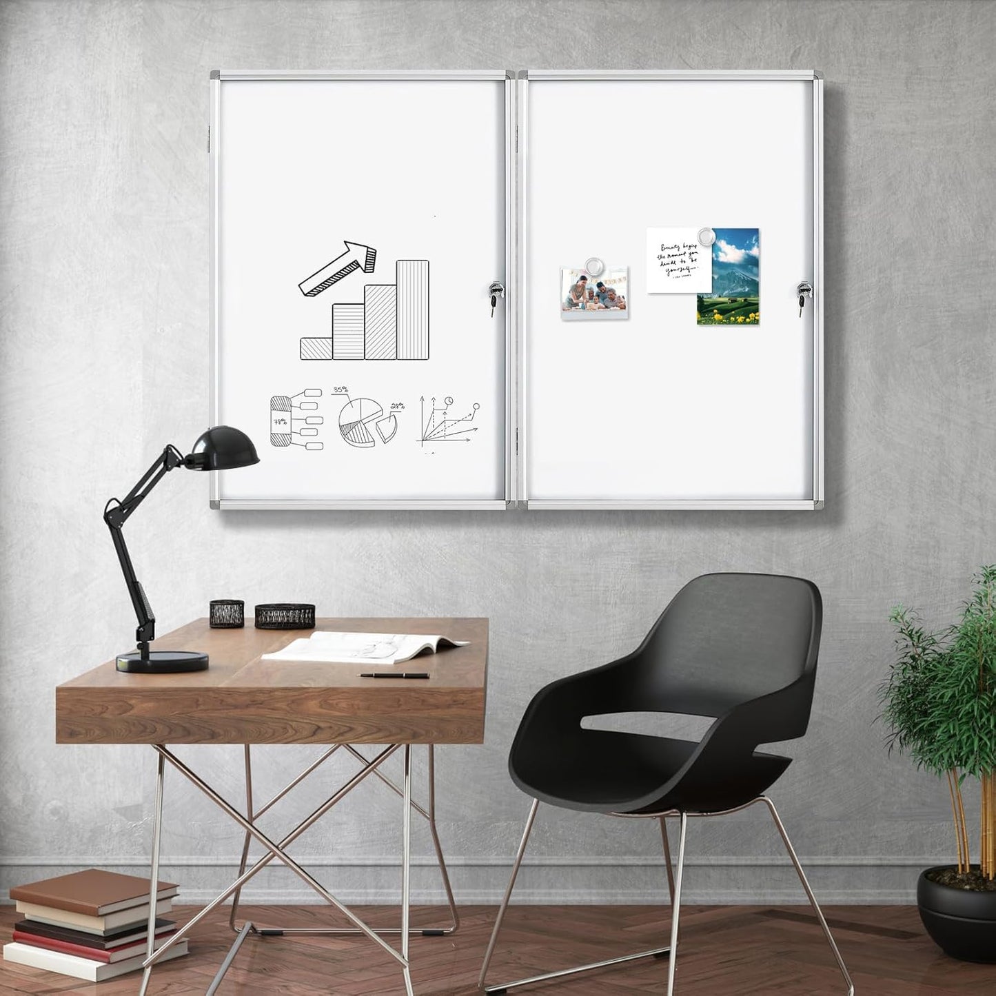 Enclosed Lockable Dry Erase Board 36x24 Inches - Magnetic White Board with Acrylic Door & Keys - Silver Aluminum Frame Notice Board Wall Mount Display Case for School, Office & Community