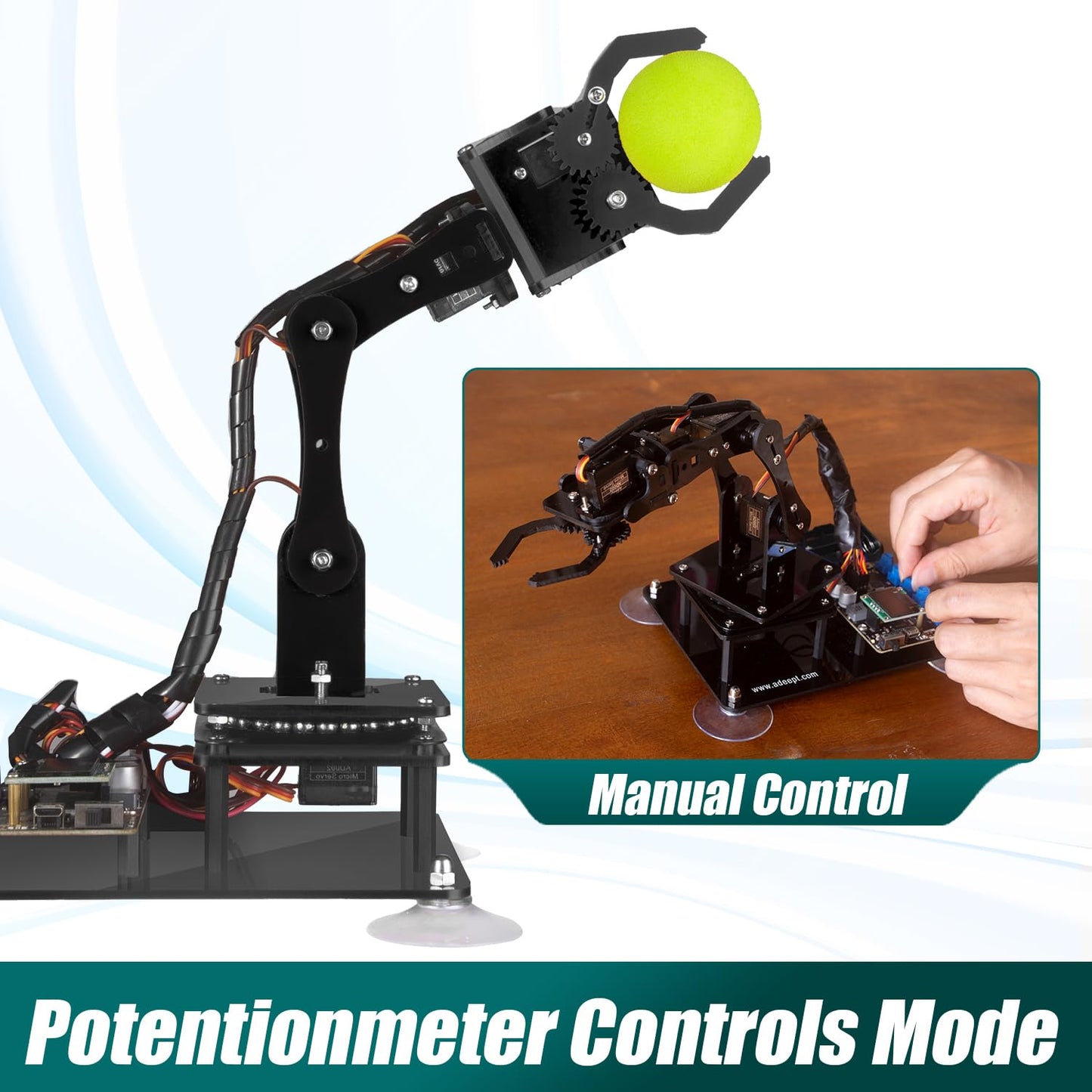 Adeept 5DOF Robotic Arm Kit Compatible with Arduino IDE, Programmable DIY Coding STEM Educational 5 Axis Build Robot Arm, Robot Starter Kit with OLED Display Processing Code and Tutorials - Blue