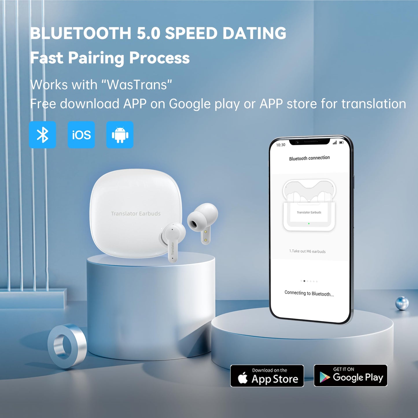 Wooask M3 Translator Earbuds Instant Translation Language Translator Device Support 74 Languages and 70 Accents (with Offline Package)