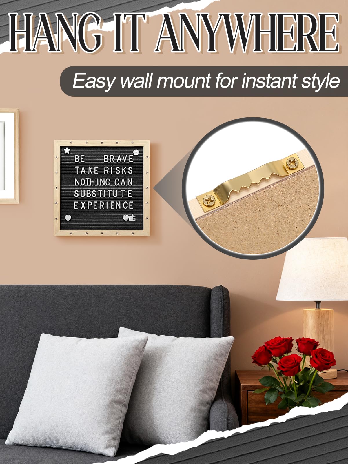 Felt Letter Board with LED Lights - 10 ×10" Custom Message Board with Changeable Letters & Stand, First Day of School Sign/Graduation/Pregnancy/Baby Announcement/Wedding/Classroom Decor, Black