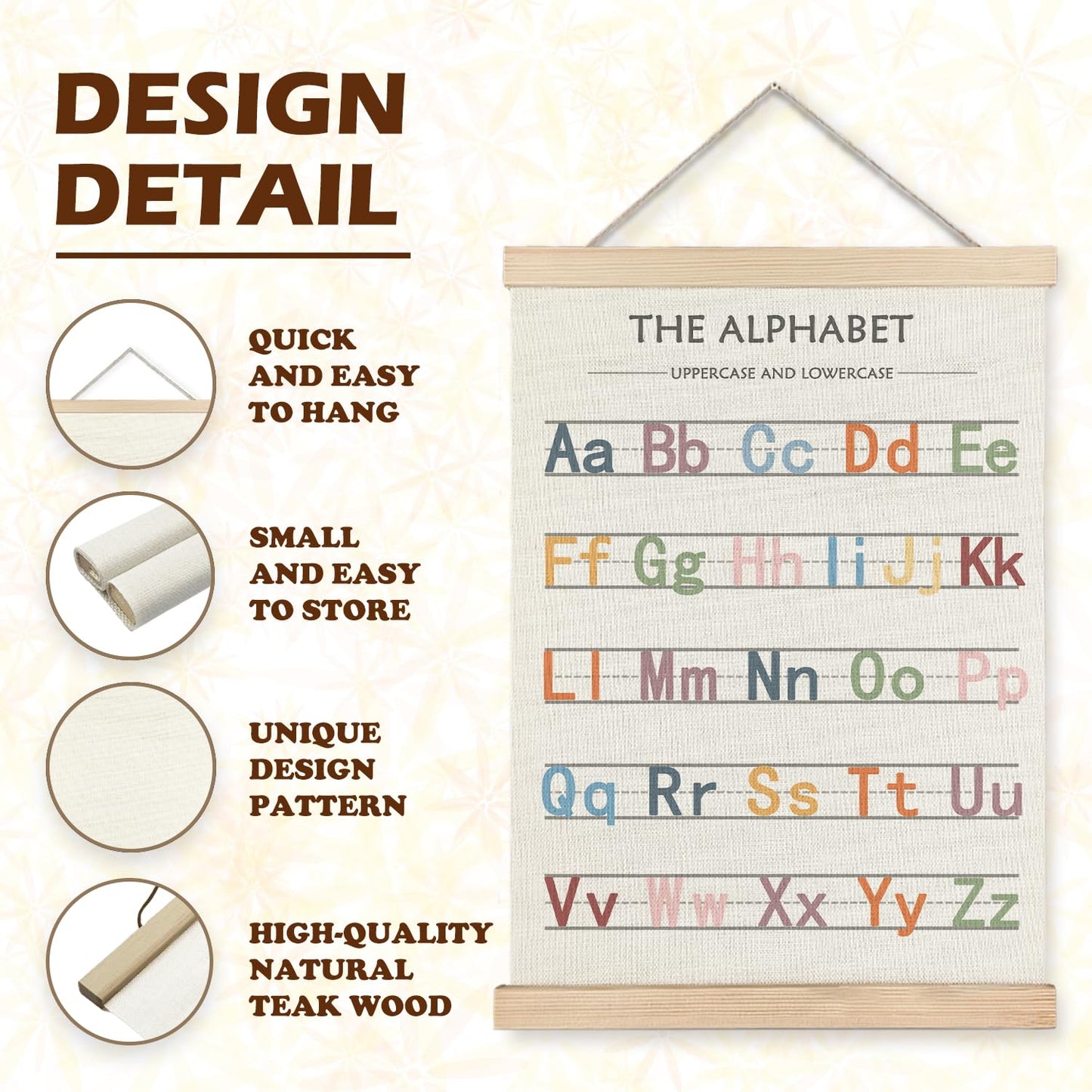 LUVADIAN Playroom Decor Alphabet Poster - Alphabet Numbers Educational Poster Hanger Frame Set of 2, Toddler Learning Posters for Nursery Kids Room Playroom Classroom Decor, 12x16 Inches