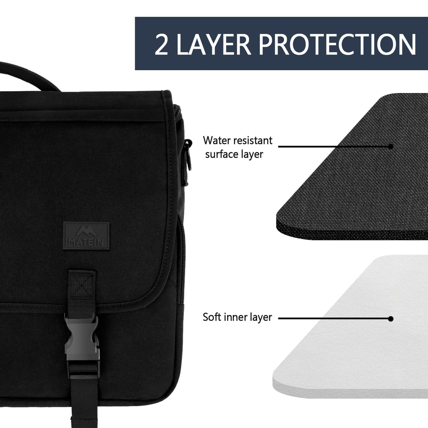 MATEIN Messenger Bag for Men, Briefcases Lightweight Men's Laptop Bag 15.6 inch Water Resistant Crossbody School Satchel Bags Computer Work Office Bag with Shoulder Strap, Black