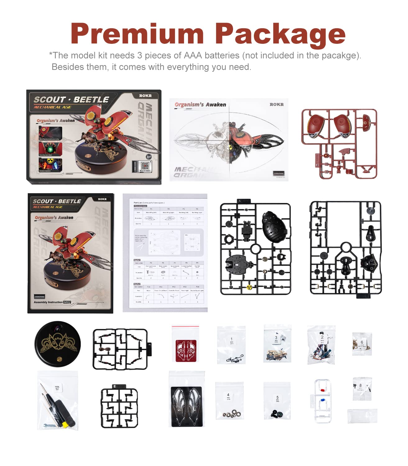 ROKR 3D Metal Model Kits for Adults Scout Beetle - 147PCS 3D Metal Puzzle Electric Mechanical Plastic Building Kit Hobby Kit Gift for Adults