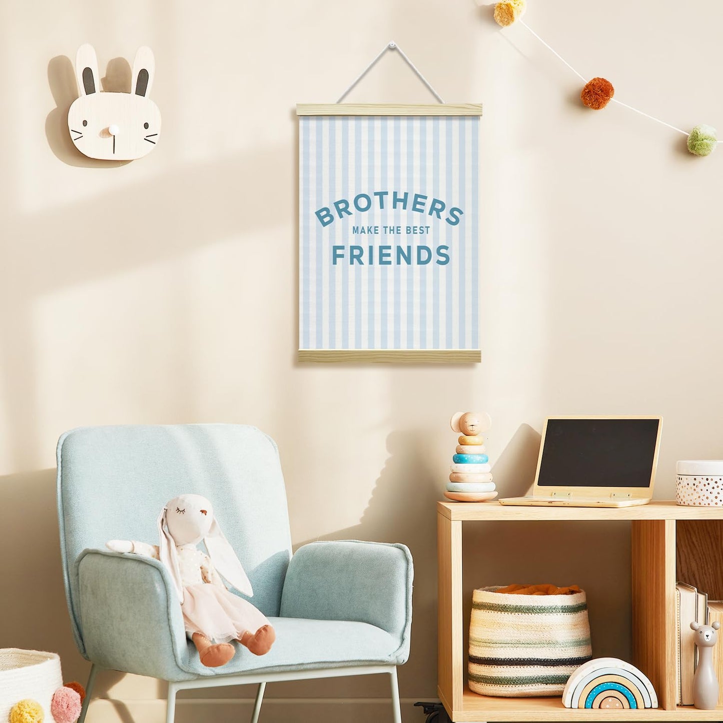 Nopoben Blue Stripes Poster Hanger Frame - Brothers Make the Best Friends, Kids Room Wall Art With Wooden Poster Hanger, Boys Bedroom Playroom Game Room Decor(12x16 Inches)-05
