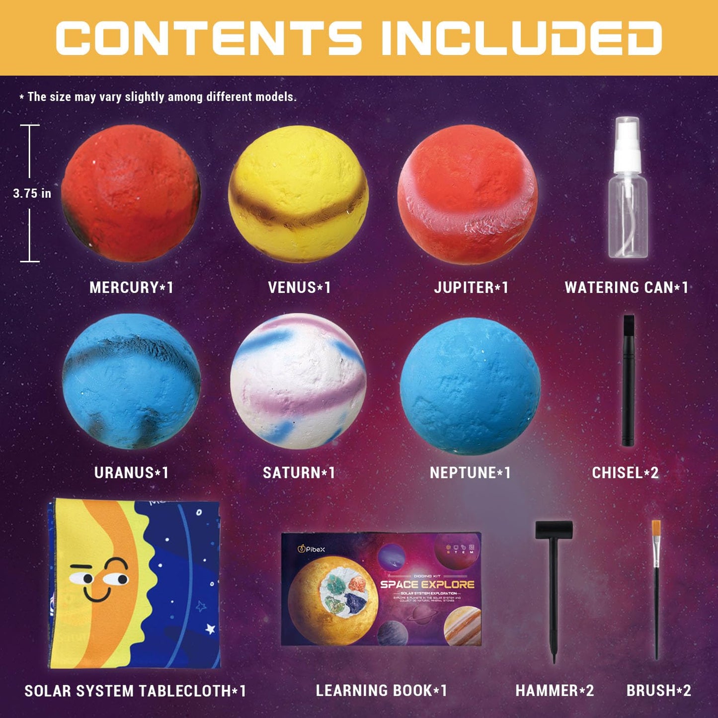 PIBEX Gemstone Dig Kit, Dig up 30 Rocks & Minerals from 6 Solar System Planets, Archaeology Geology Science Experiment Activity Set, Space Explore Mining Toy for Kids, Gift for Boys & Girls Age 6-8-12