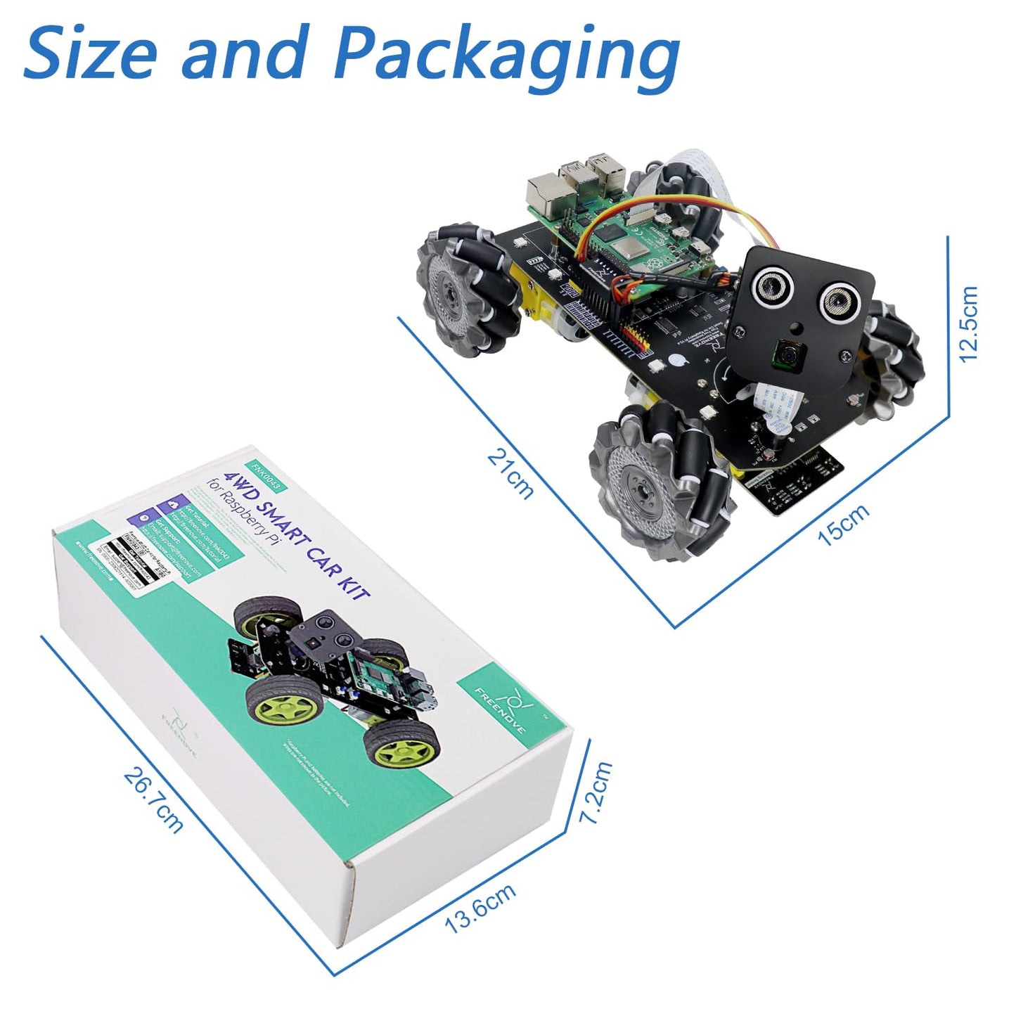 Freenove Mecanum Wheel Car Kit for Raspberry Pi 5 4 B 3 B+ Zero 2 W, Face Tracking, Line Tracking, Light Tracing, Obstacle Avoidance, App Control, Camera, Servo (Raspberry Pi NOT Included)