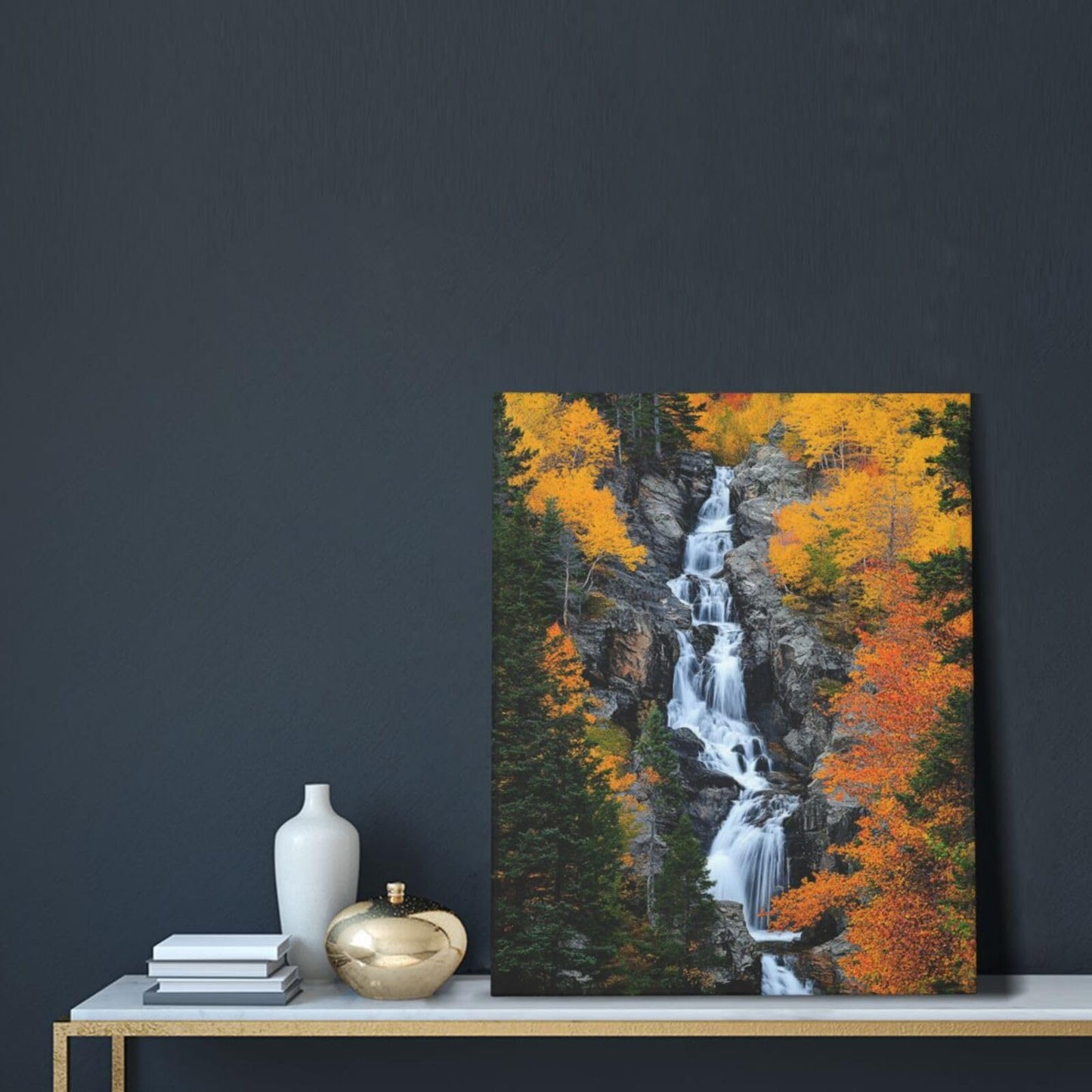 Fall Wall Art Autumn Waterfull Pictures Wall Decor Forest Canvas Prints Painting Framed Fashion Artwork for Bathroom Bedroom Living Room Kitchen Dinning Room Office Home Decoration 12" L X 16" W
