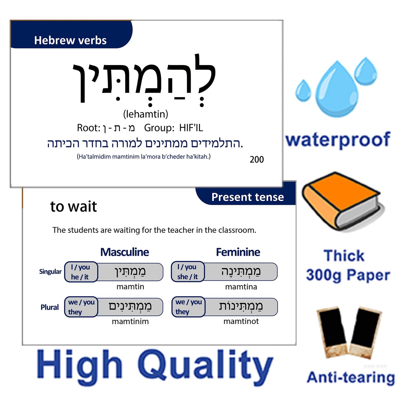 201 Basic Hebrew Verbs Flash Cards - Biblical Educational Jewish Language Learning Flashcards