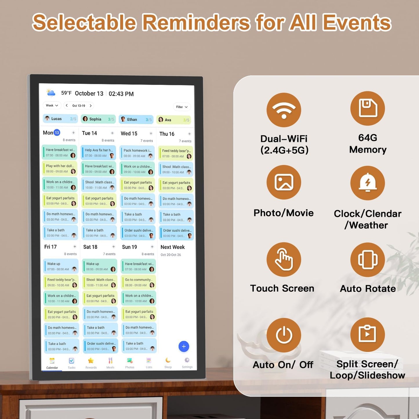 27-inch Wall Planner Digital Calendar-Chore-Chart - Full HD Interactive Touchscreen, Electronic Calendar, Task Rewards System, No Subscription, Sync Online Cal Via App, Wall Mountable, Gift for Dad