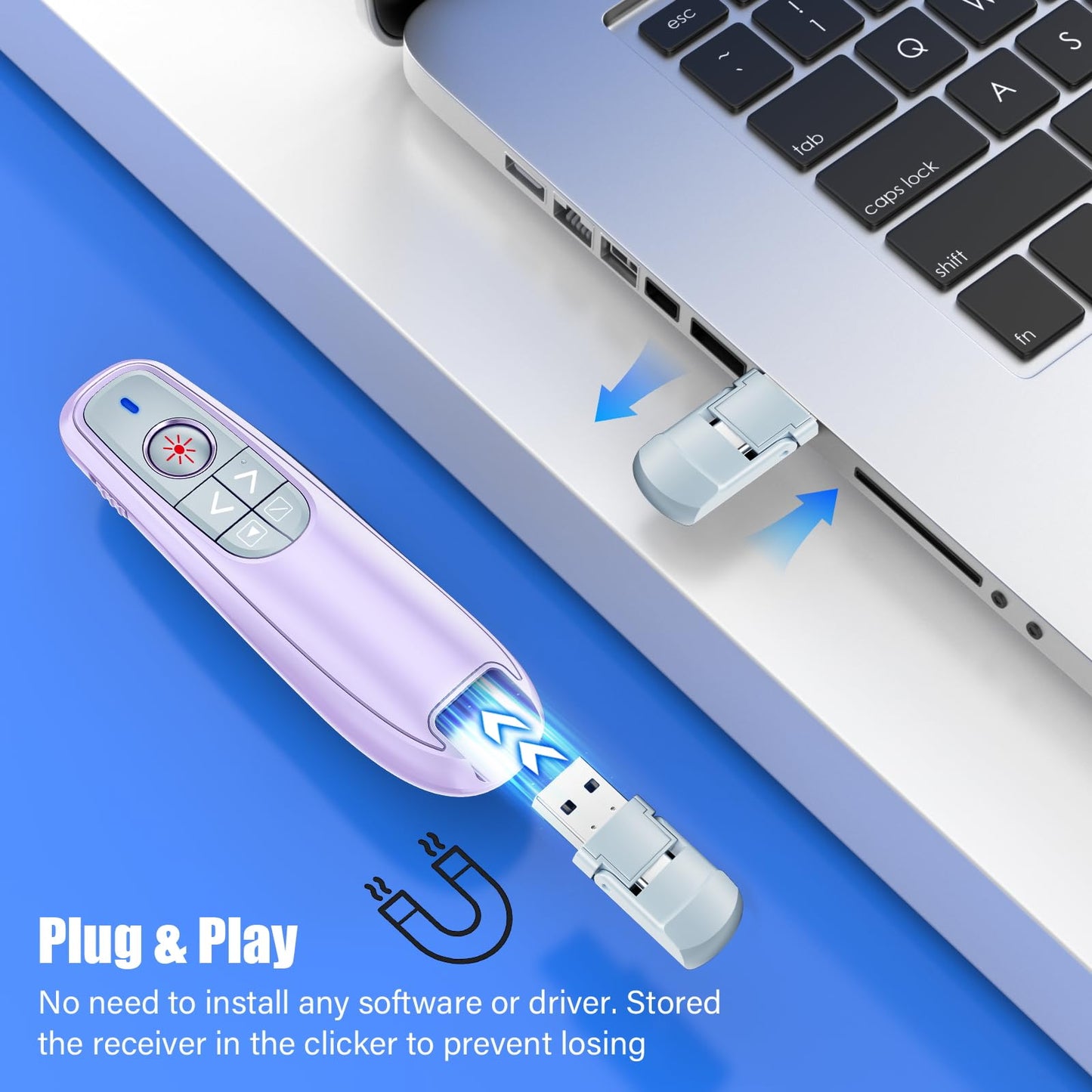 Presentation Clicker Wireless Presenter Remote Clicker, USB C PowerPoint Clicker for Presentation with Pointer, RF 2.4GHz Computer Pointer Clicker Slide Advancer for Mac-Purple