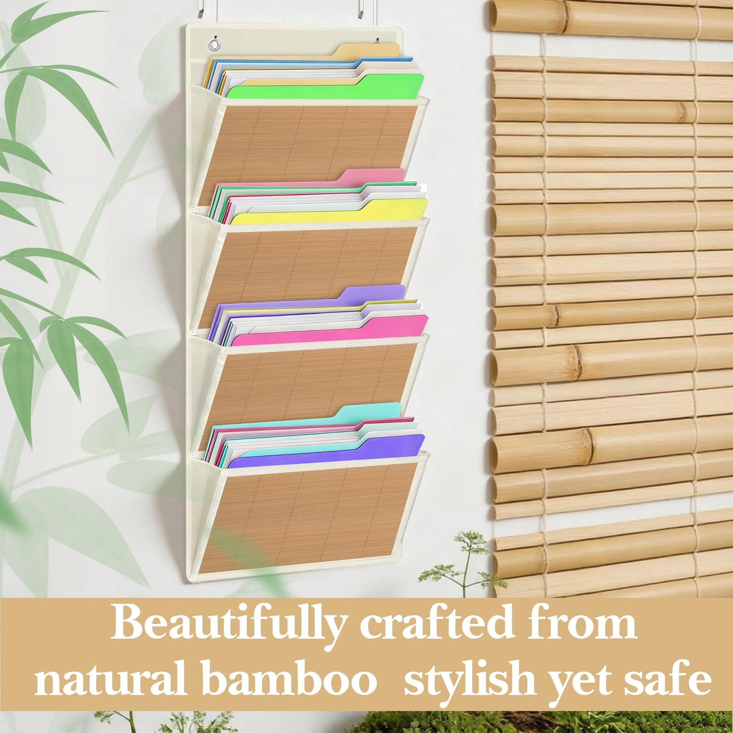 VERONLY Over the Door File Organizer - Hanging Wall Mounted File Folders Storage with 5 Extra Large Pockets for Home, 0ffice, Classroom,Chart Papers, Files, Letters,Planner, Documents (Beige)