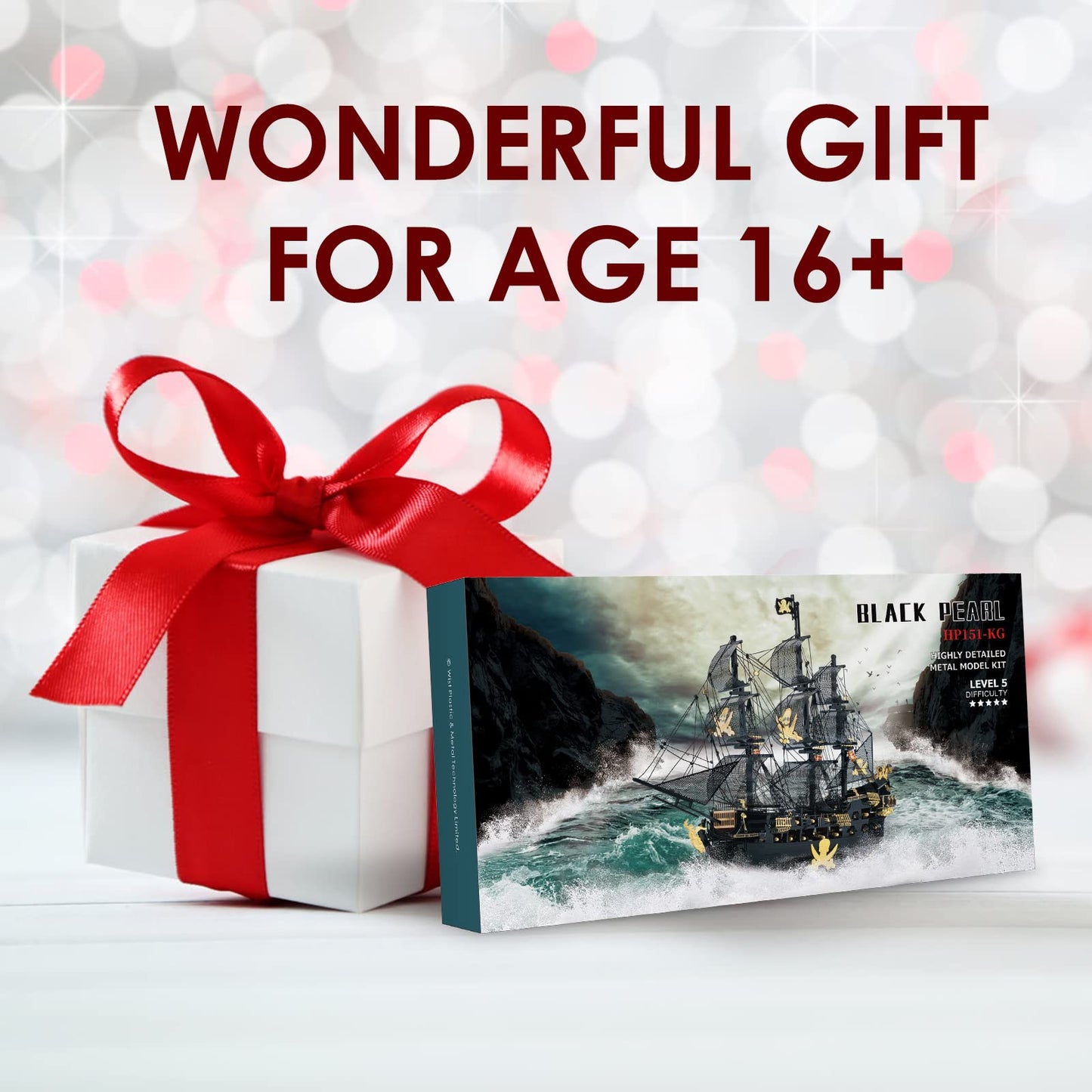 Piececool 3D Puzzles for Adults, Black Pearl Pirate Ship Metal Model Kits, 3D Watercraft Model Building Kit, DIY Craft Kits for Family Time, Great Christmas Gifts, 307Pcs