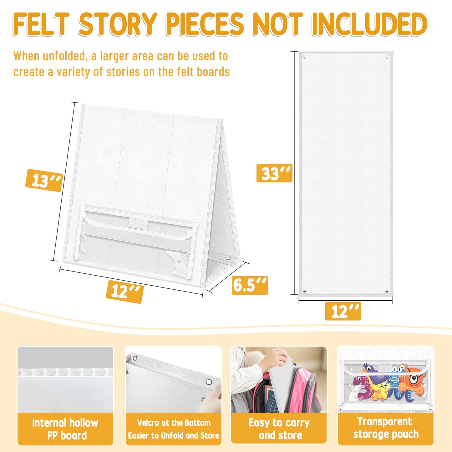 AKAYOK Foldable Felt Board - Double-Sided Flannel Story Board for Preschool Learning, Interactive Storytelling & Play | 13" x 12" Portable Felt Play Board for Home & Classroom Use(White)