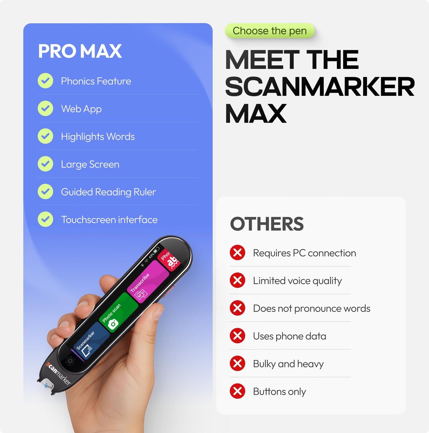 Scanmarker Max Reading Pen + Phonics Cards Bundle | Designed for Classroom Support with Phonics Assistance, Lock Function and Assistive Web App