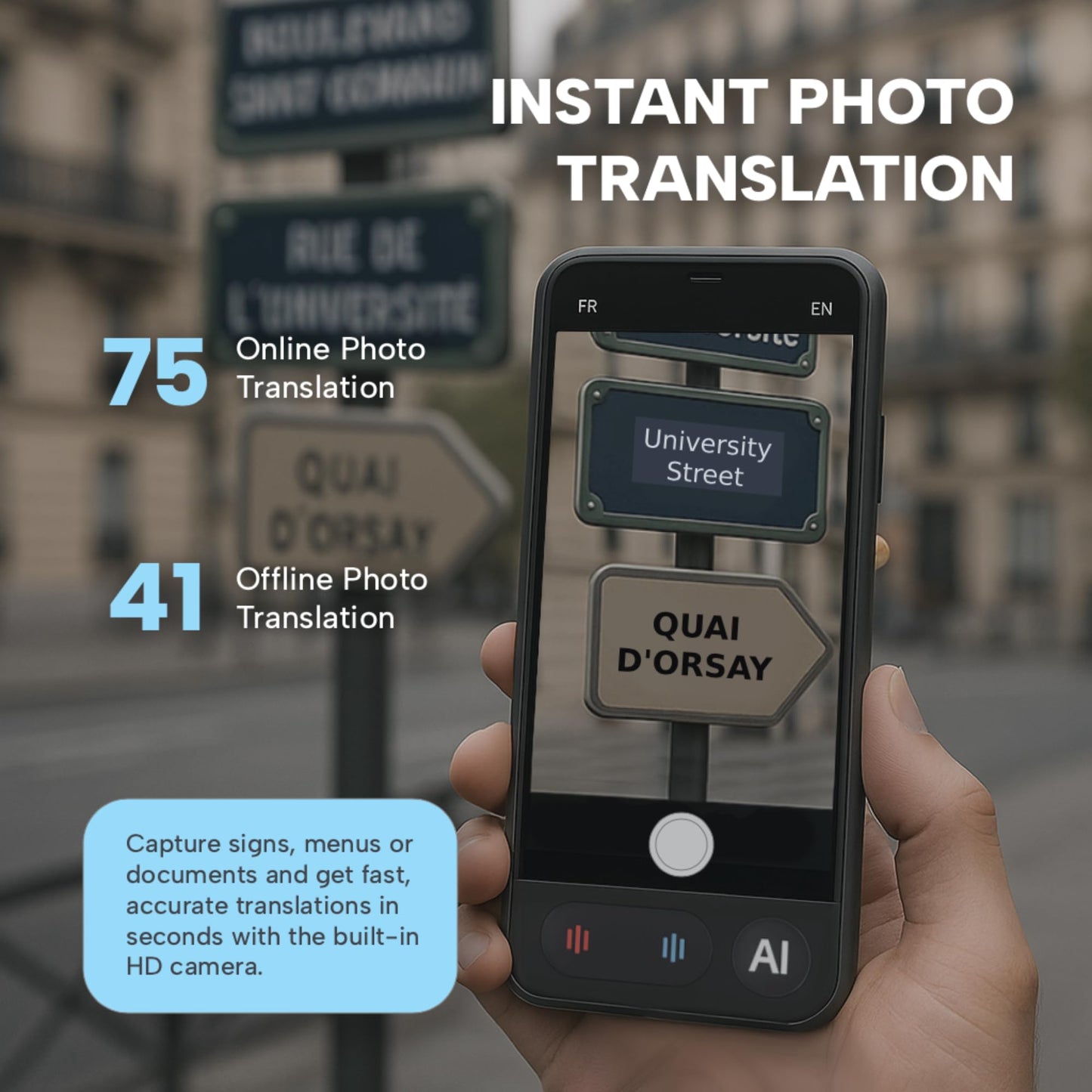 Language Translator Device AI Premium 2026 | 150 Languages | Online & Offline Voice + Photo Translation | 0.5s Ultra-Fast Accuracy | 4" HD Touchscreen | Smart Recording | Travel & Business Translator