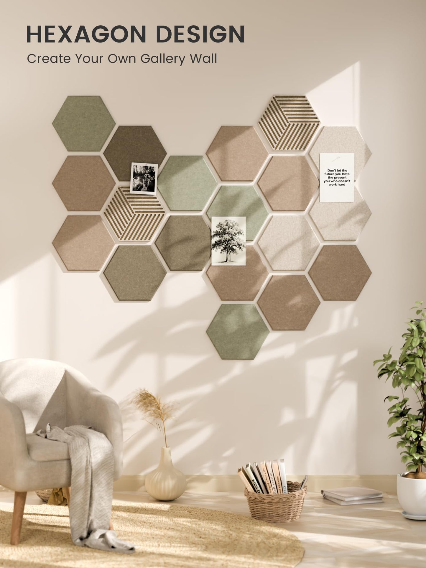 Fluxynara Hexagon Cork Board Alternative for Walls Decor-10-Pack Felt Bulletin Board Tiles,with 30 Pushpins,50 Adhesive Tabs for Office,Classrooms & Home Pin Board Felt Board-Linen Dusk