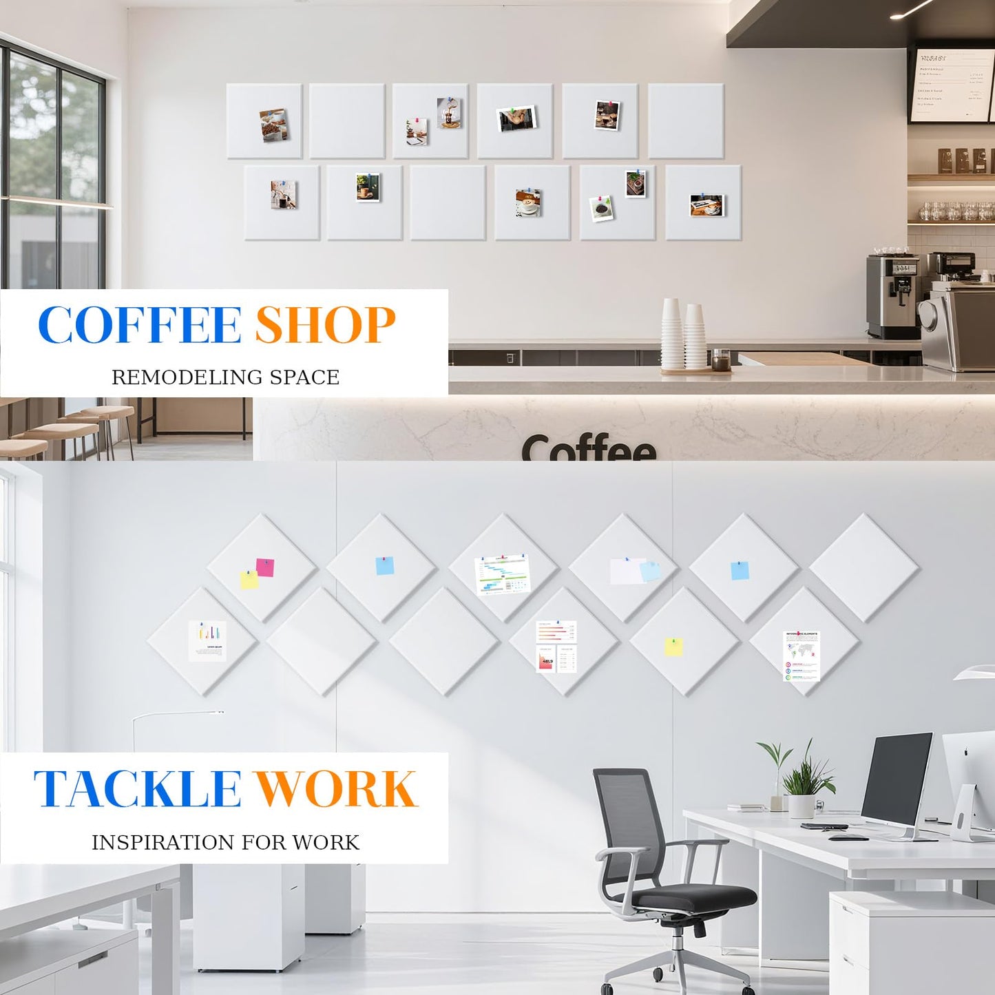 DOLLAR BOSS Large Cork Board for Wall 48" x 36" x 0.5" Bulletin Board 12 Packs Corkboard Tiles Self Adhesive Felt Wall Tiles for Office Home School, White