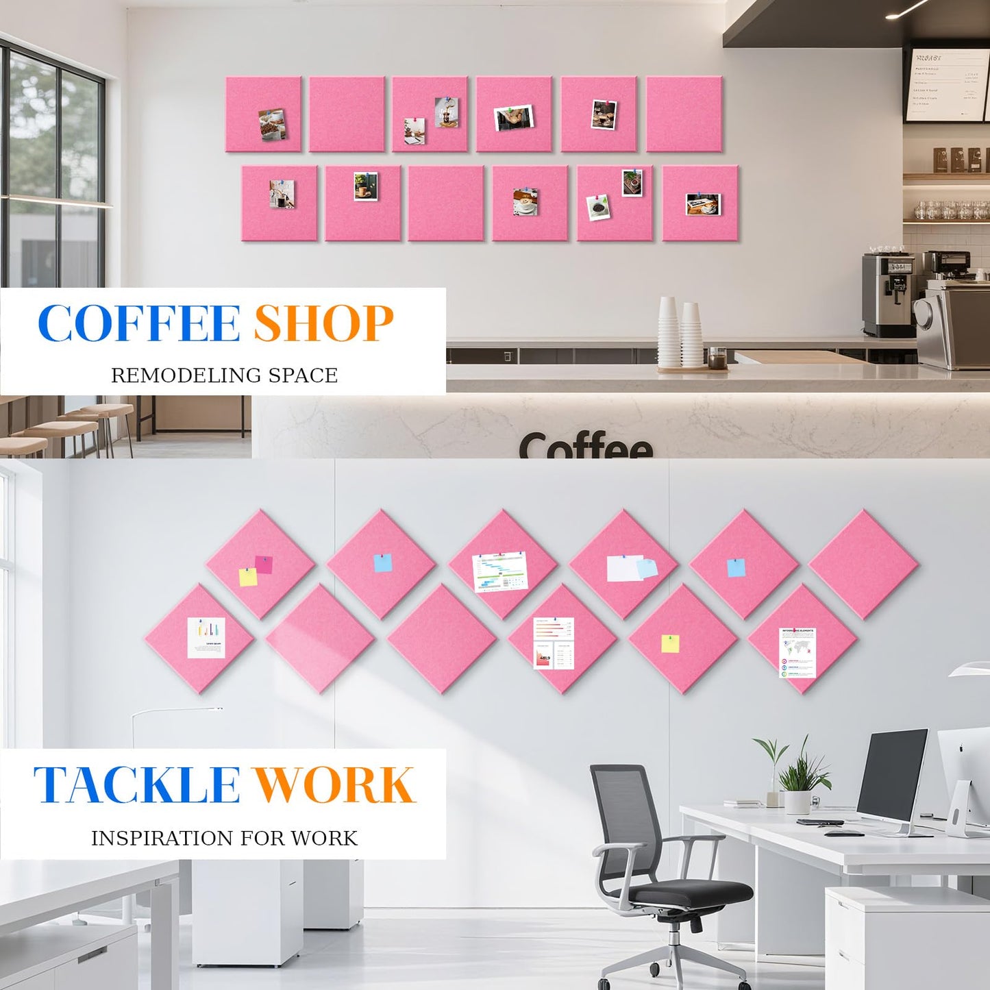DOLLAR BOSS Large Cork Board for Wall 48" x 36" x 0.5" Pink Bulletin Board 12 Packs Corkboard Tiles Self Adhesive Felt Wall Tiles for Office Home School, Pink
