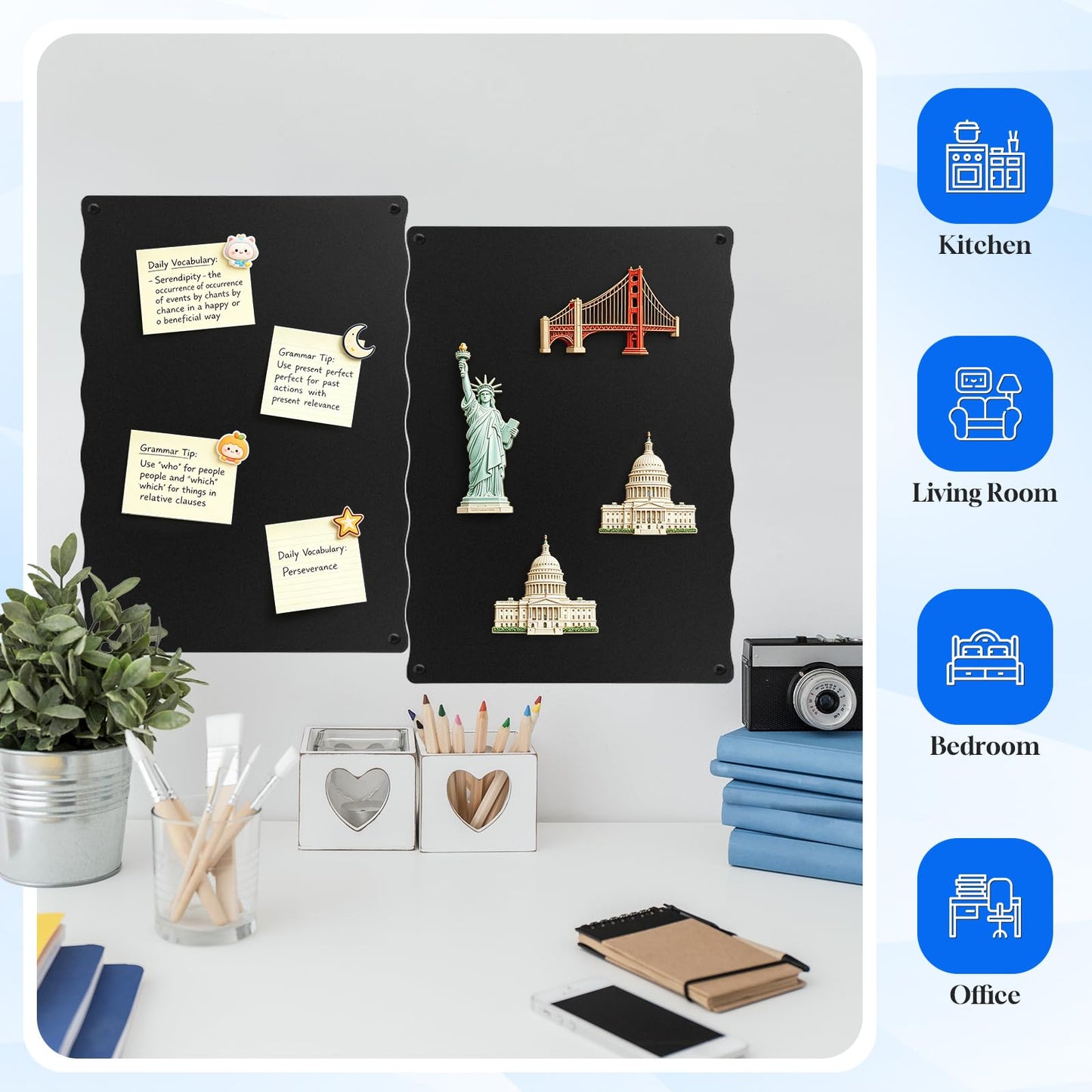 2Pack Magnetic Board for Wall, 17" x 12" Magnet Board for Magnets Display, Magnetic Wall Board for Letters, Photos, Notes, Spice Jars, for Cubicle, Cabinet, Door