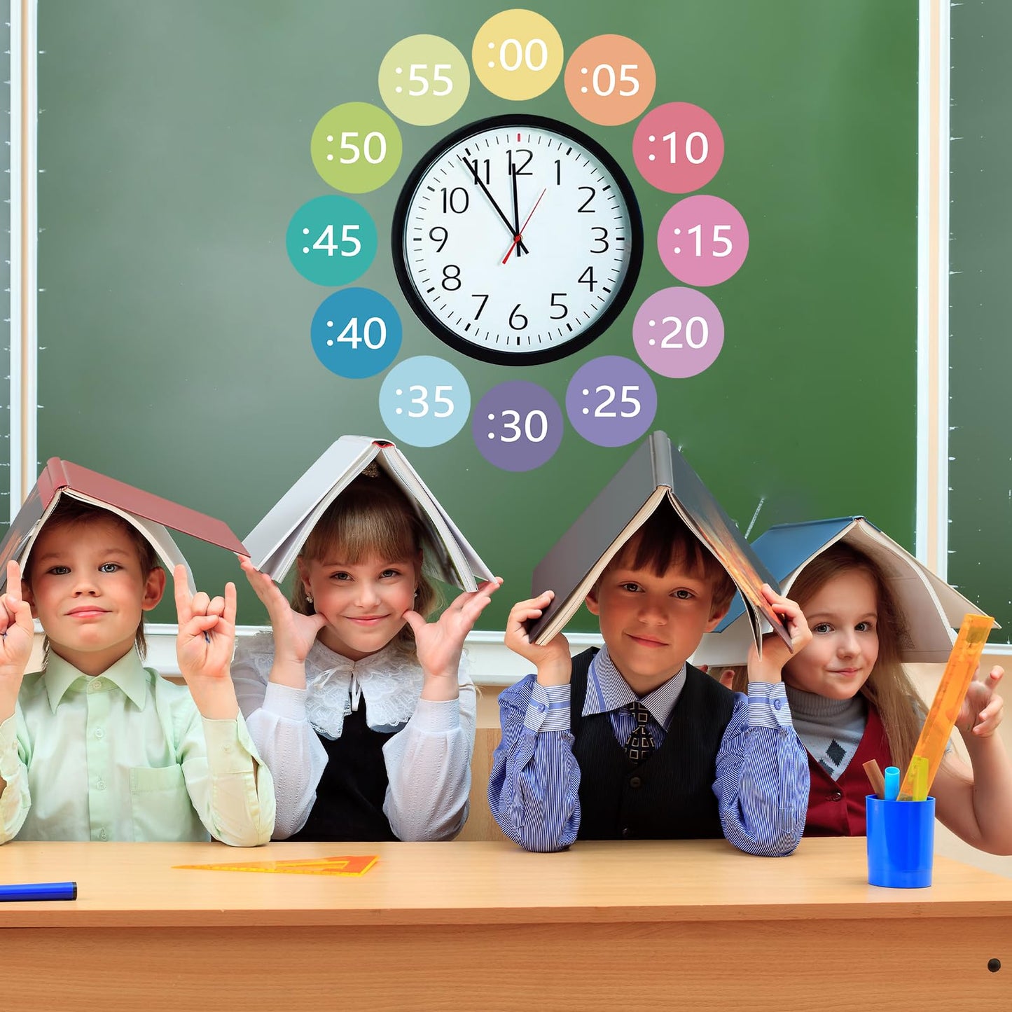 Sereliy Clock Numbers Bulletin Board Kits, Paper Telling Time Teaching Clock for Kids Labels, Learning to Tell Time Cutouts for Elementary Math Classroom Must Haves (Colorful)