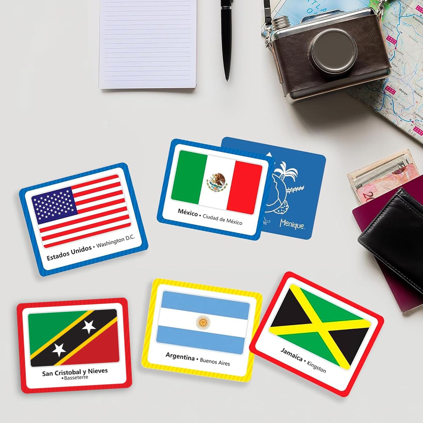 Menique Flags of the Americas Memory Matching Game – Spanish Edition – 70 Cards (35 Pairs) with Flags, Countries & Capitals – Educational Matching Game in Spanish for Kids and Adults