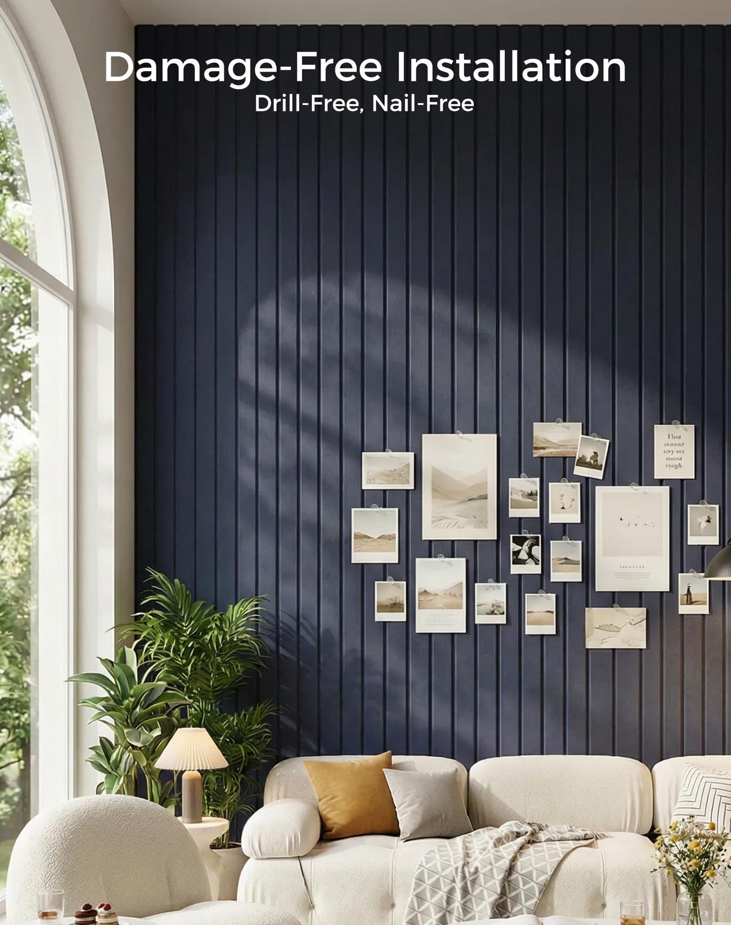 Aothia 12-Pack Felt Bulletin Board Tiles 48"x36", Modular Pin Board for Smooth Walls, Cork Board Alternative for Notes & Photos, 0.35" Thick, 70 Adhesive Tabs & 40 Pins, Navy Blue
