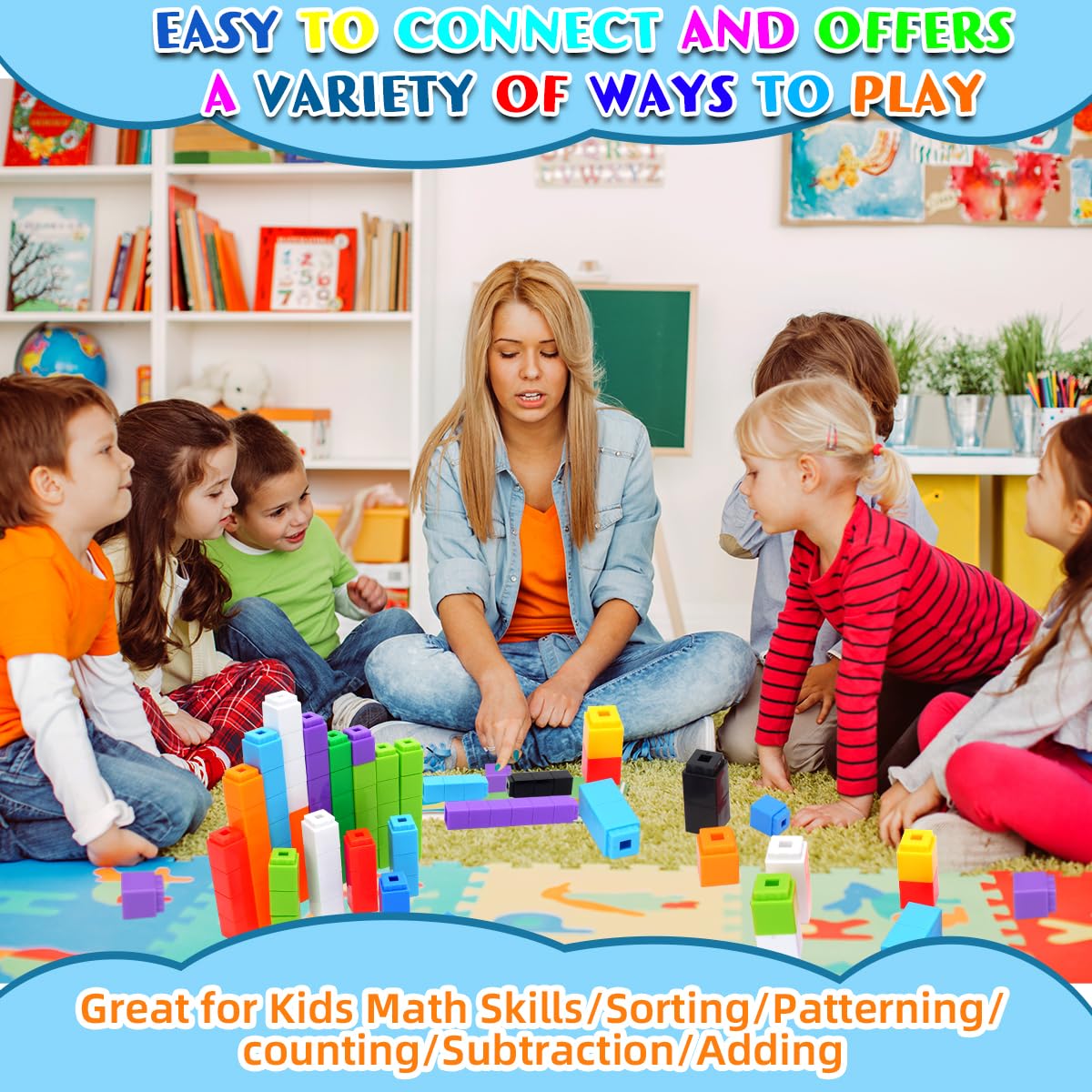 QUYSK 1000 Pcs Math Linking Cubes for Classroom, Kids Counting Blocks for Math STEM Connecting Cubes Math Manipulatives Linking Building Blocks for Spatial Intelligence, Counting,and Creativity