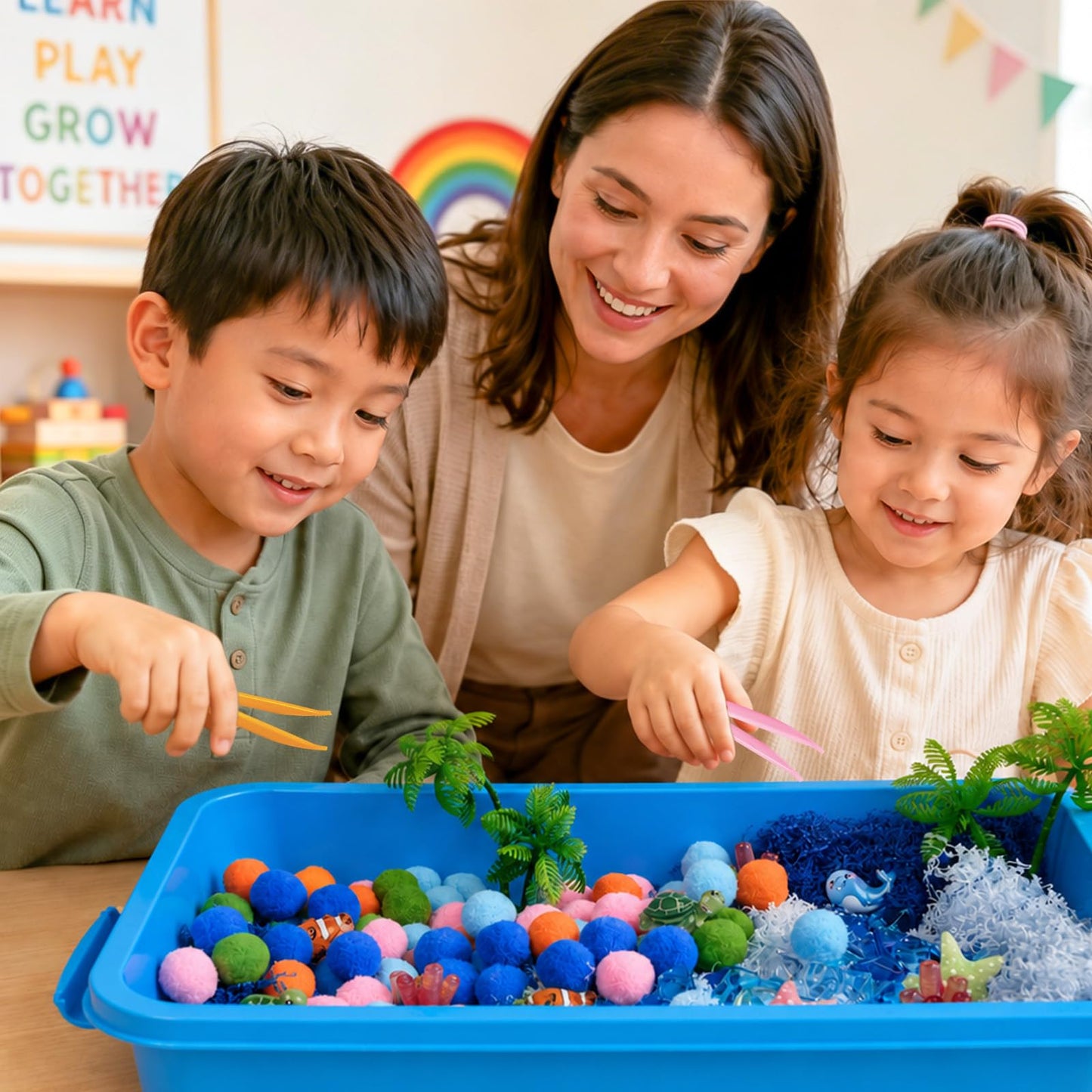 Cinrobiye 170 Pcs Ocean Animals Sensory Bin Fillers Set with Storage Box, Sea Animals, Shells, Sea Stars and Under The Sea Accessories for Picnic Sensory Bins, Classroom Activities, Home Projects