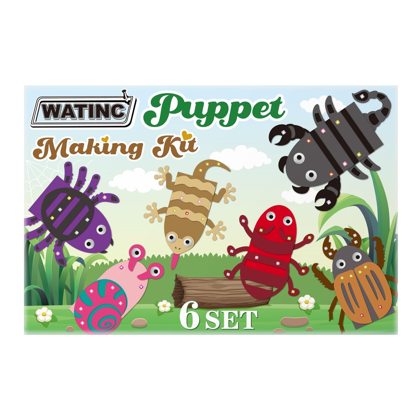 WATINC 6Pcs Hand Puppet Making Kit, Art Craft Felt Sock Puppet Toys, Creative DIY Make Your Own Pompoms Wiggle Googly Eyes Storytelling Role Play Party Supplies Gift for Girls Boys (Insect Animals B)
